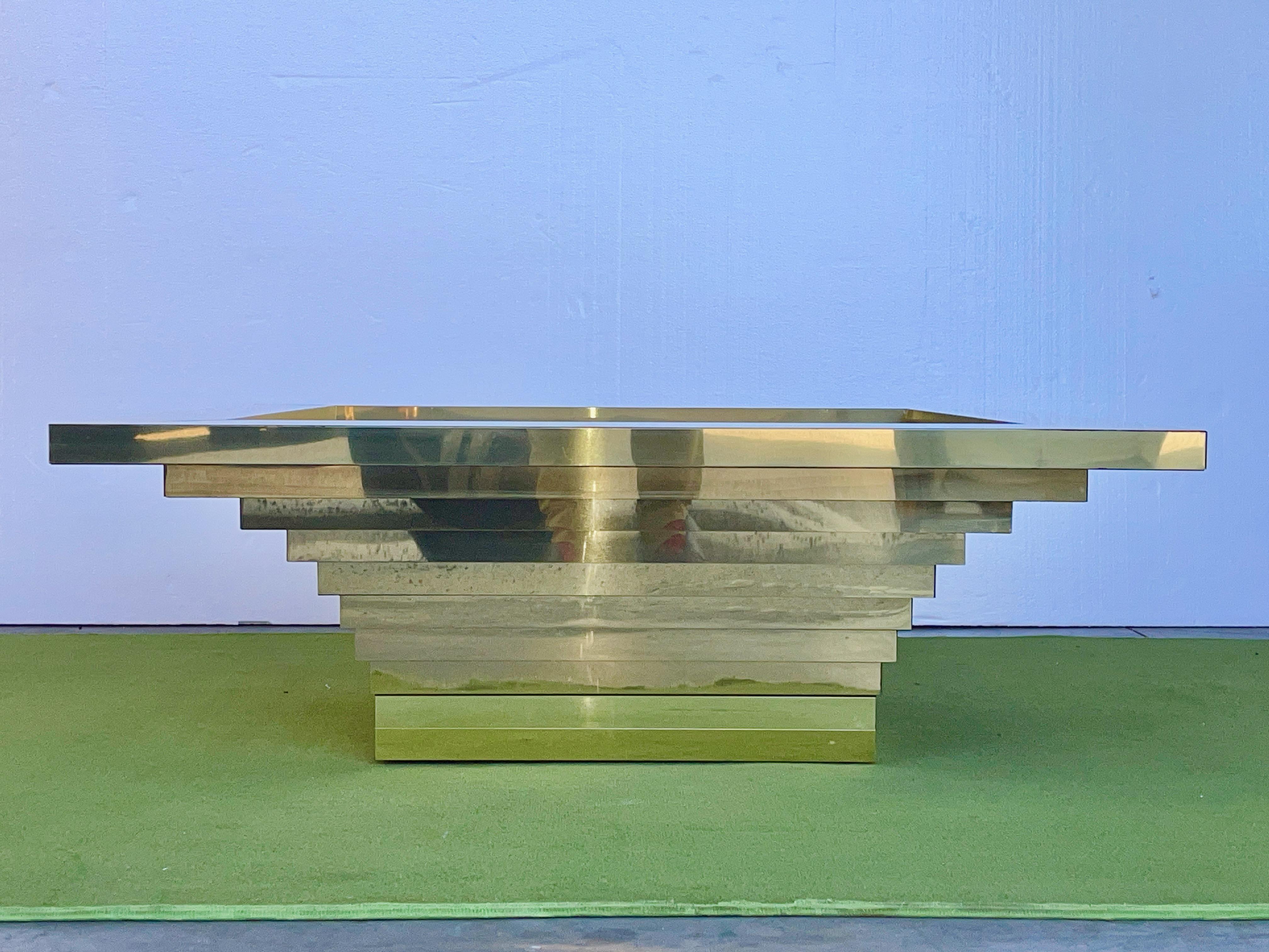 Ziggurat Brass Square Cocktail Table For Sale 6