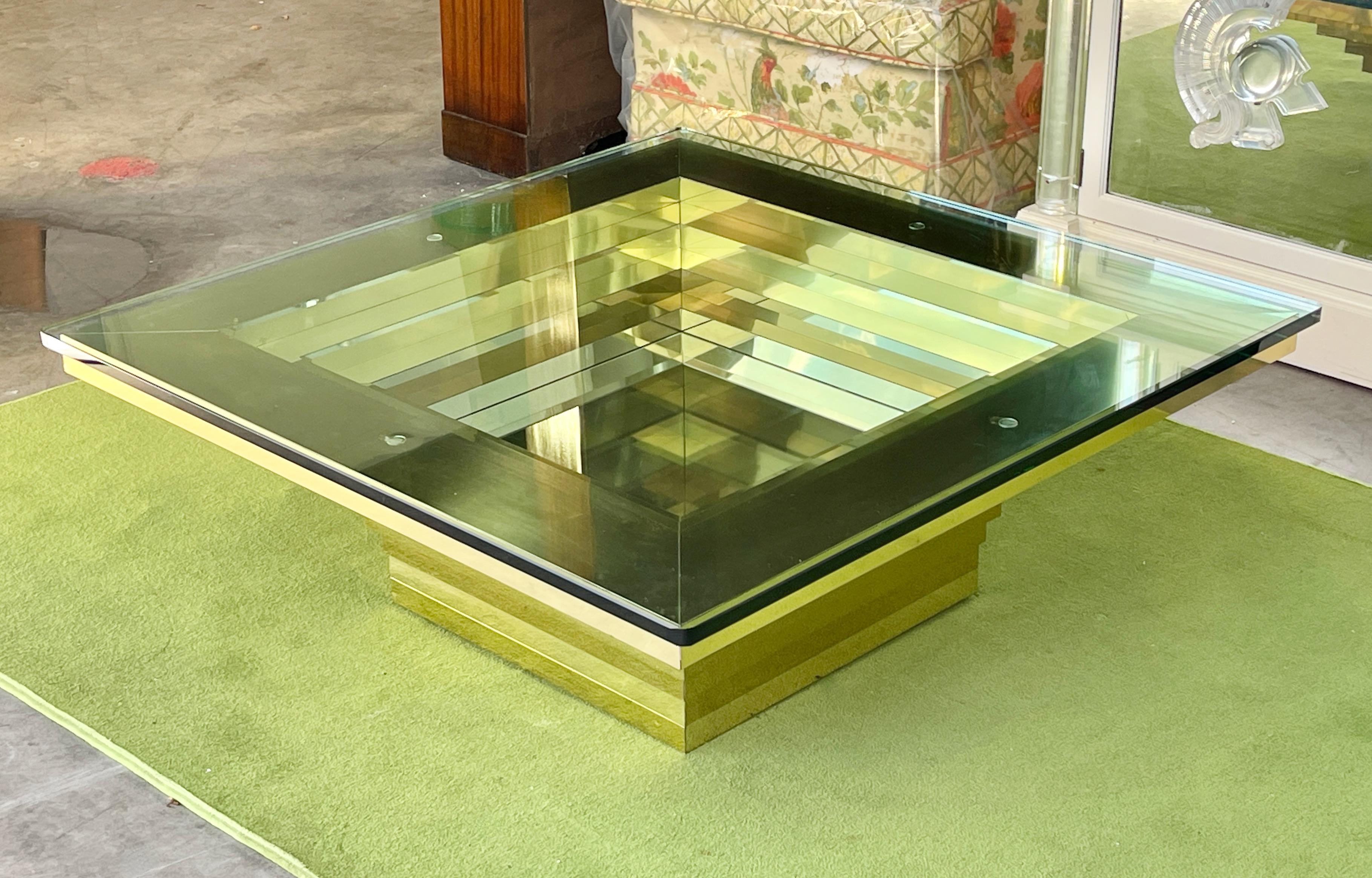 Ziggurat Brass Square Cocktail Table For Sale 1