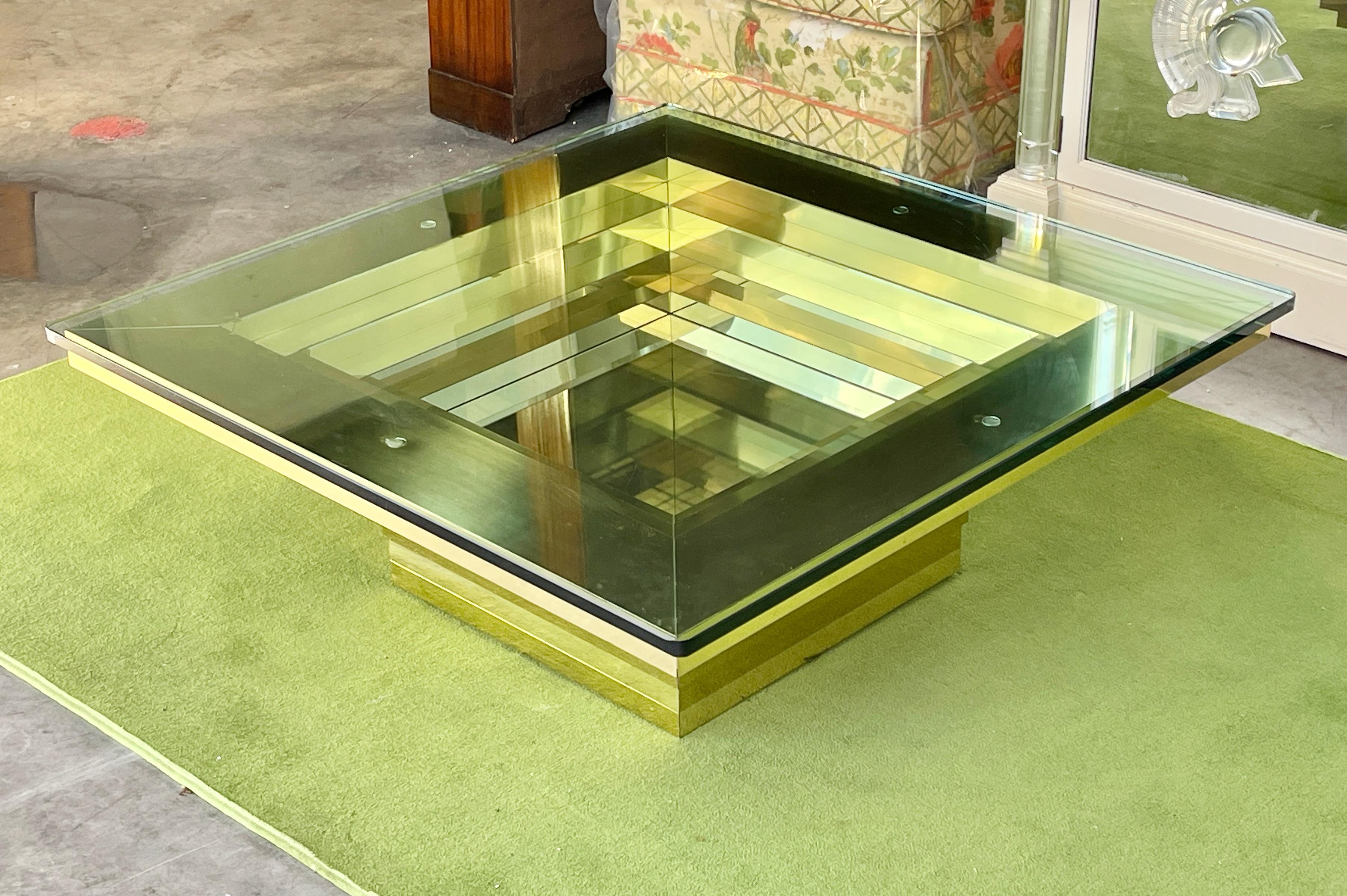Ziggurat Brass Square Cocktail Table For Sale 3