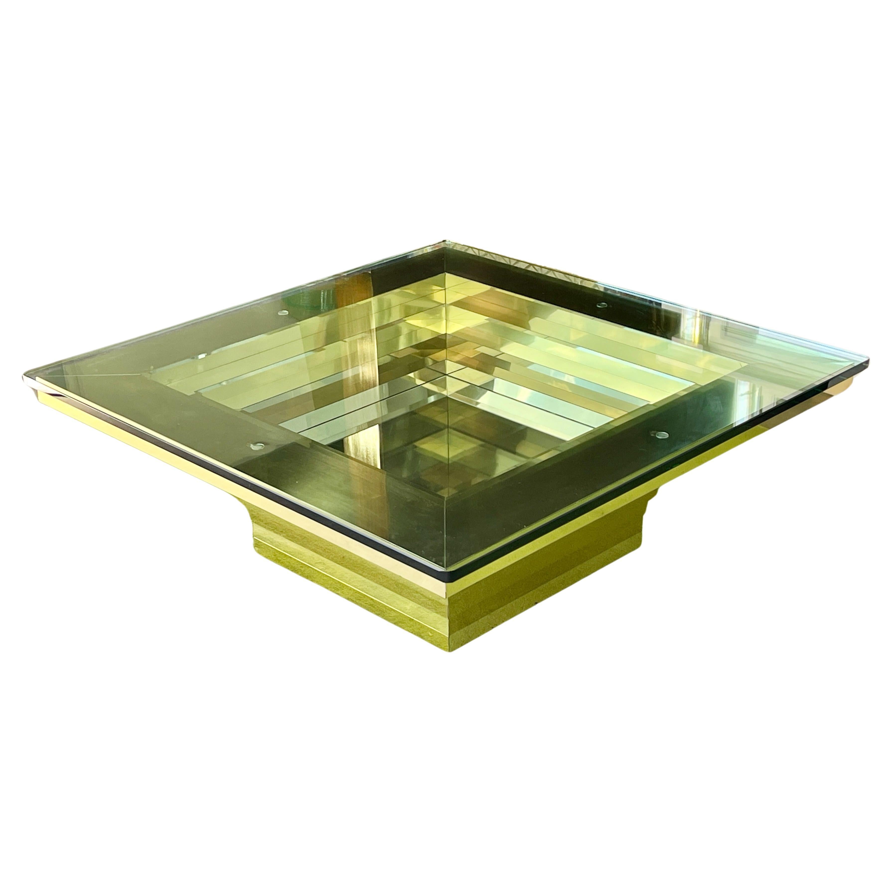 Ziggurat Brass Square Cocktail Table For Sale