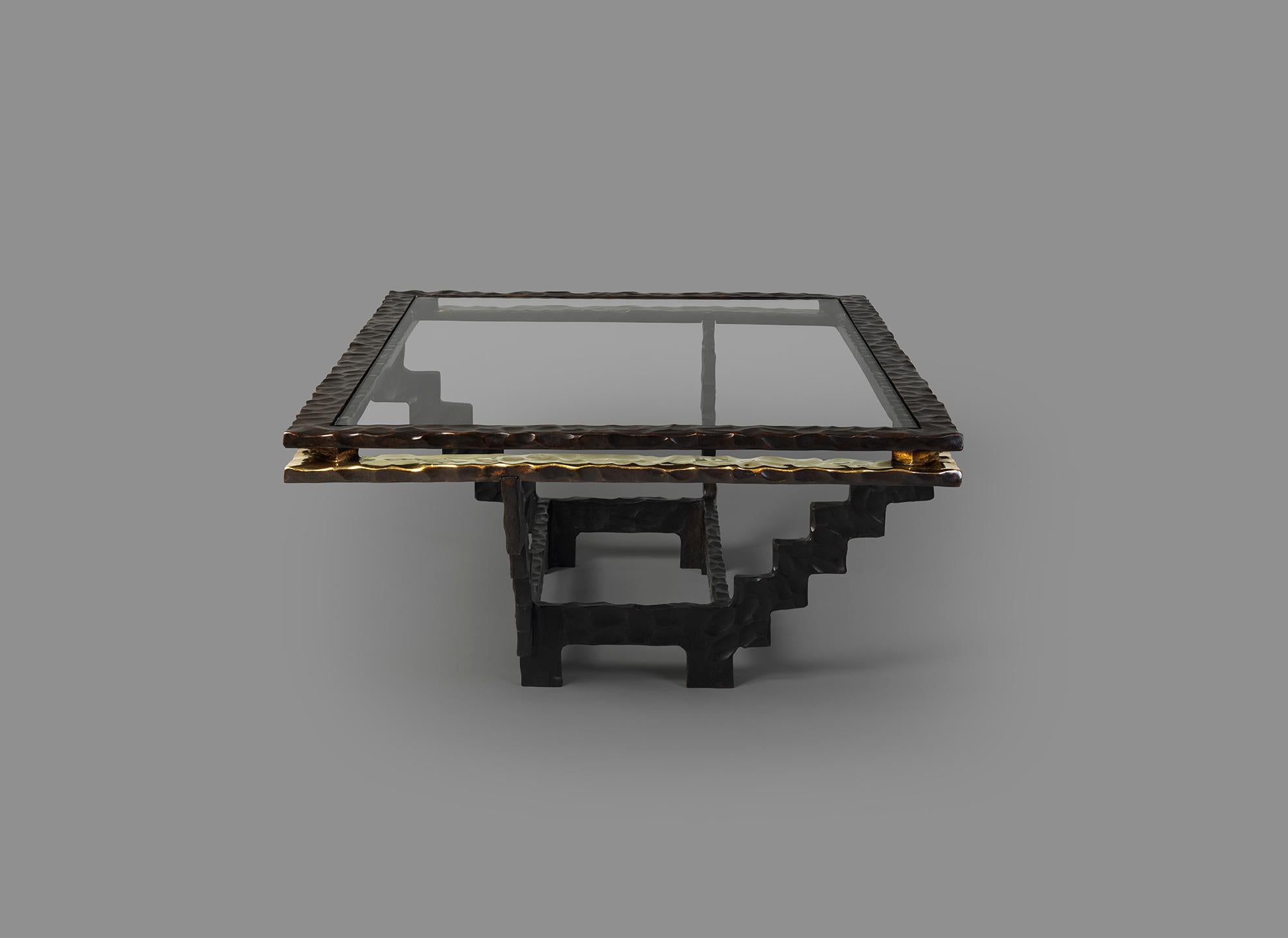 Brutalist Eaglador - Ziggurat Coffee Table Cast in Bronze with Patinated Finish For Sale