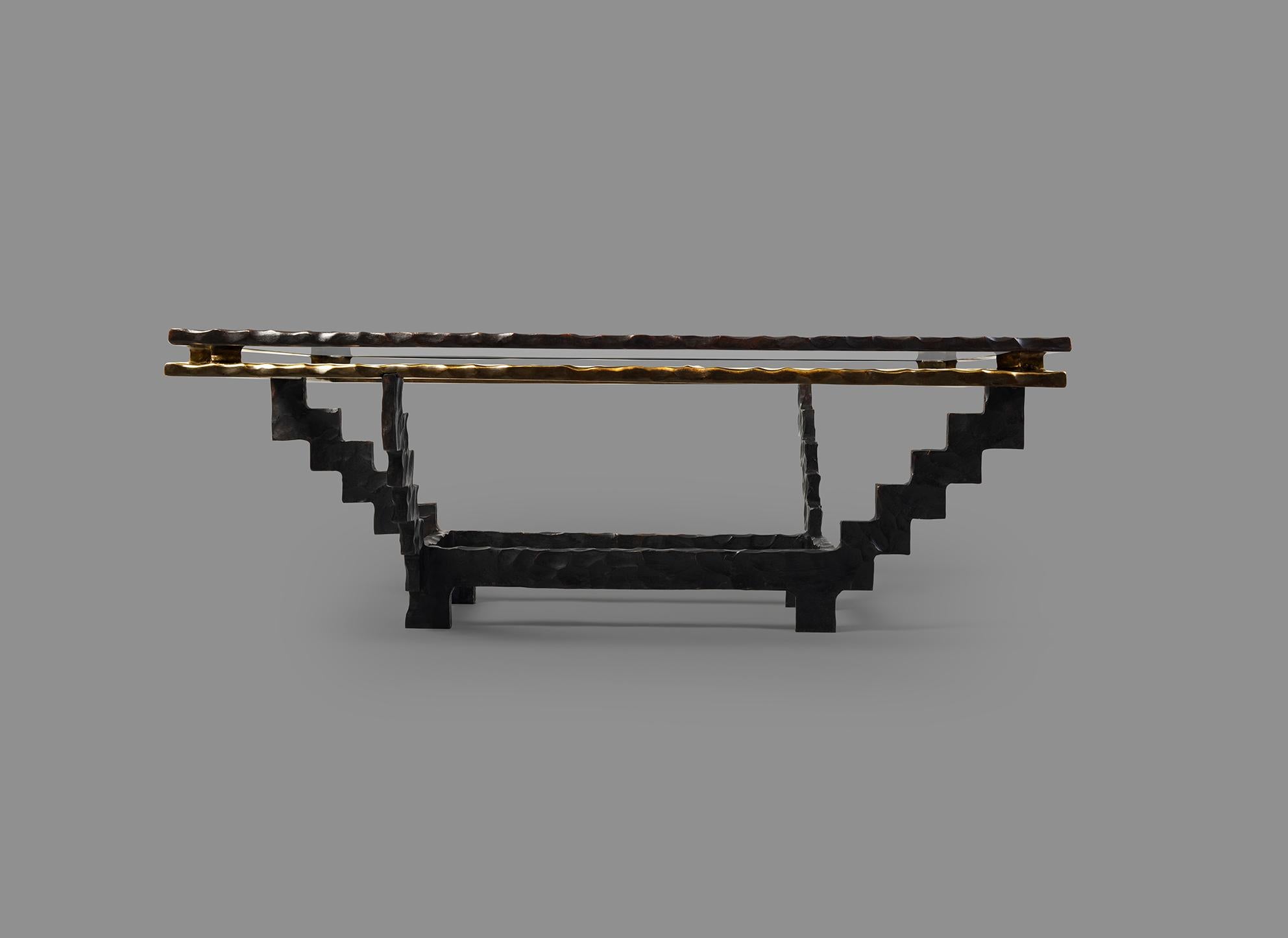 English Eaglador - Ziggurat Coffee Table Cast in Bronze with Patinated Finish For Sale
