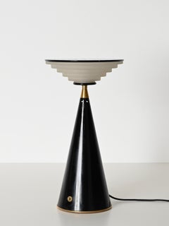 "Ziggurat" Table Lamp Signed Stilnovo, Metal, Brass, Murano Glass, Italy 1980s