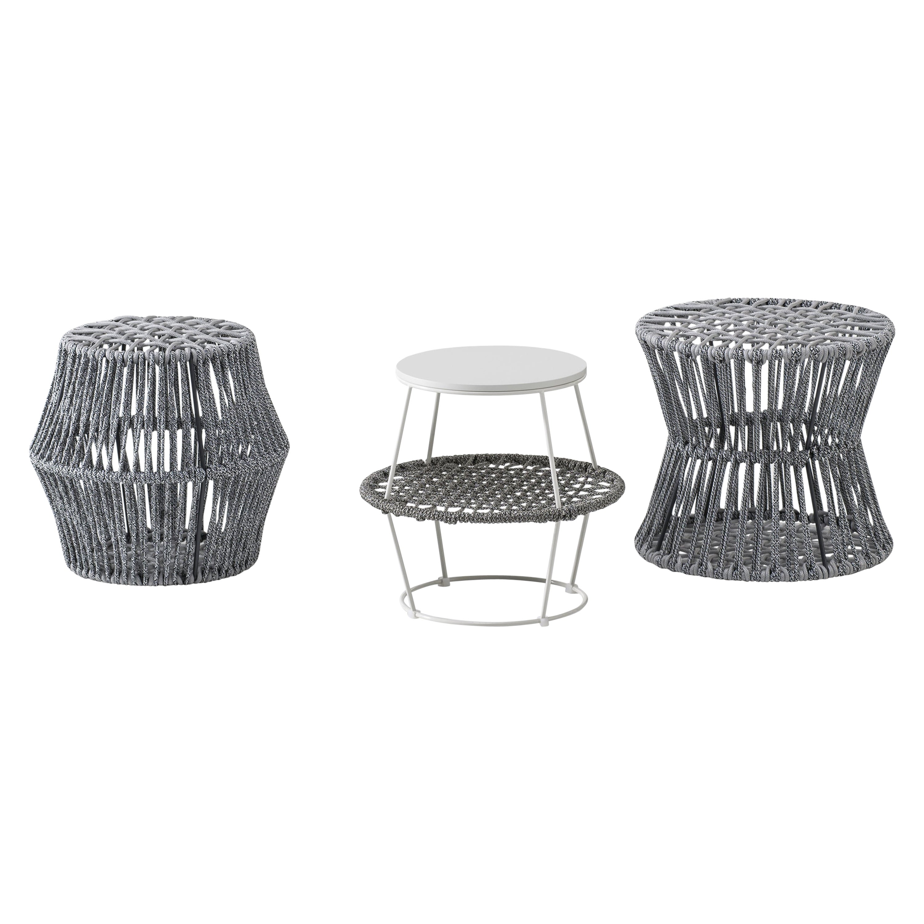 Ziggy Barrel Couchtisch in glänzendem Grau & Melange Weiß Schwarz von Emilio Nanni