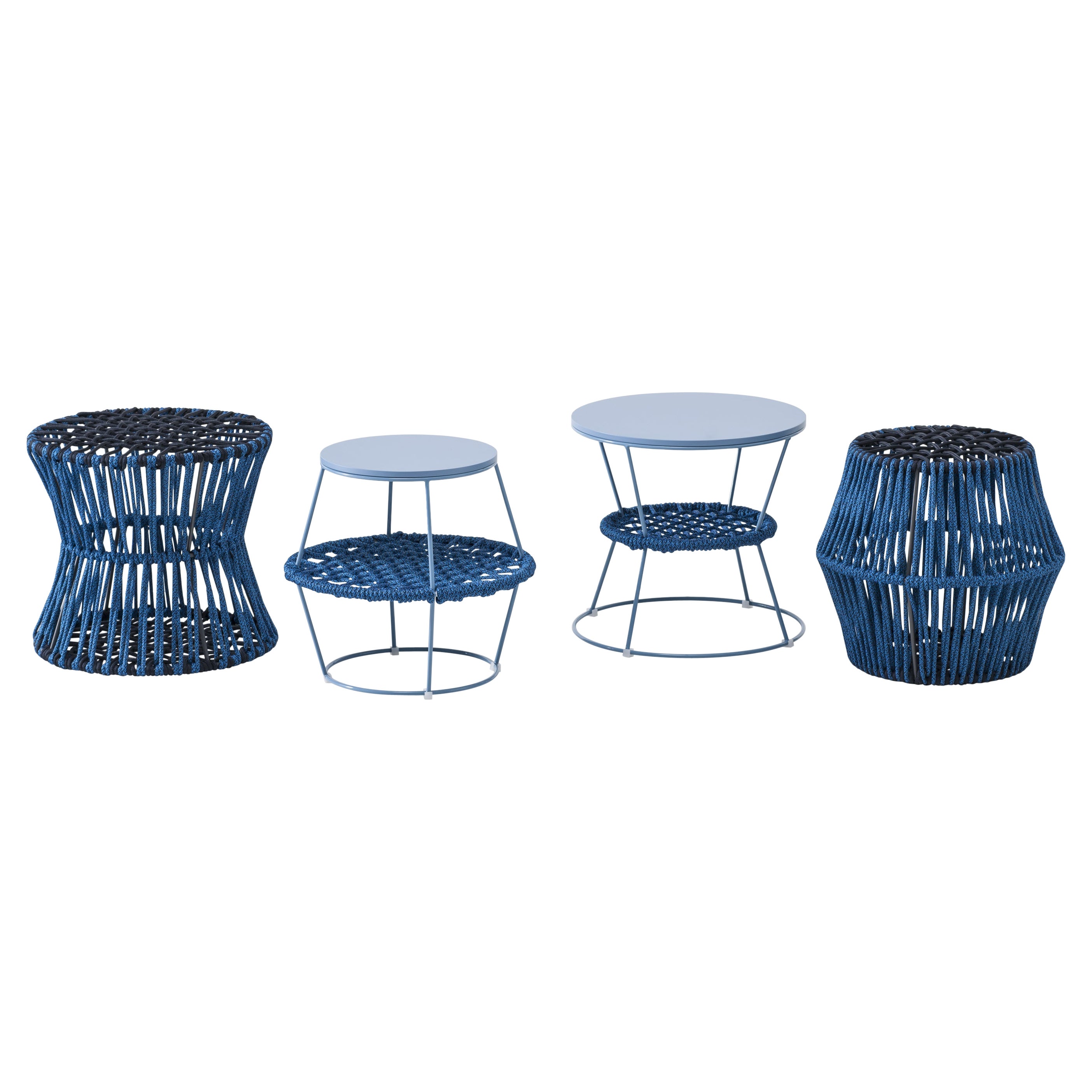 Ziggy Barrel Pouf in glänzendem Grau mit melangeblauem Ziggy von Emilio Nanni