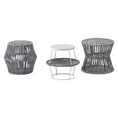 Ziggy Barrel Pouf in Glossy Gray with Melange White - Black Gray by Emilio Nanni