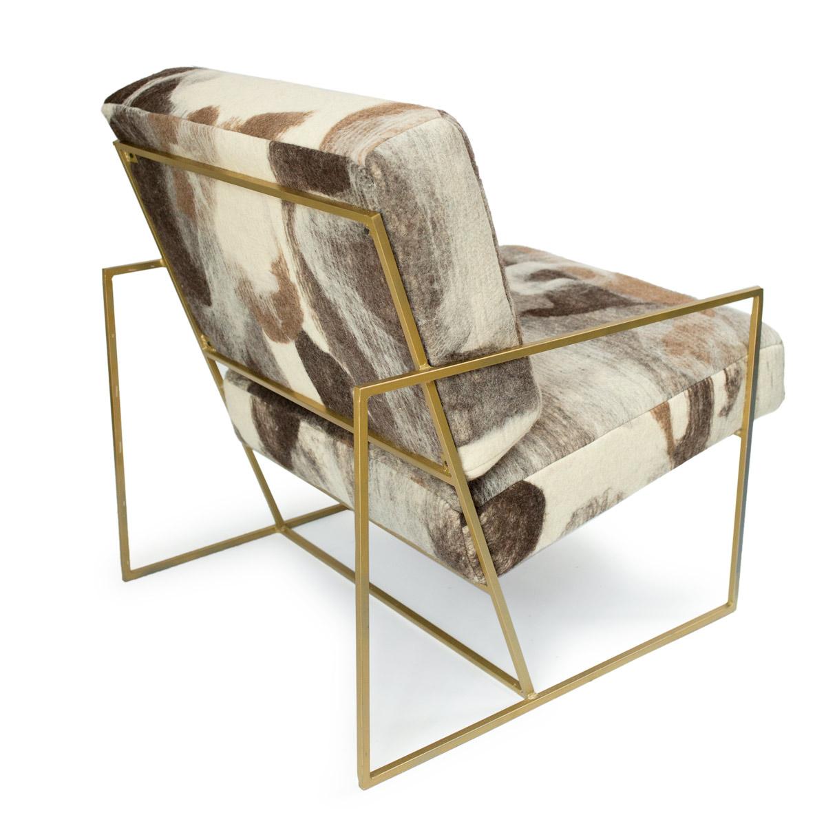 The Ziggy chair is a solid metal steel frame offered in black matte or brass colors and is the perfect showcase for JG SWITZER's felted, wool fabric. 

Fabric yardage is a one-of-a-kind, 