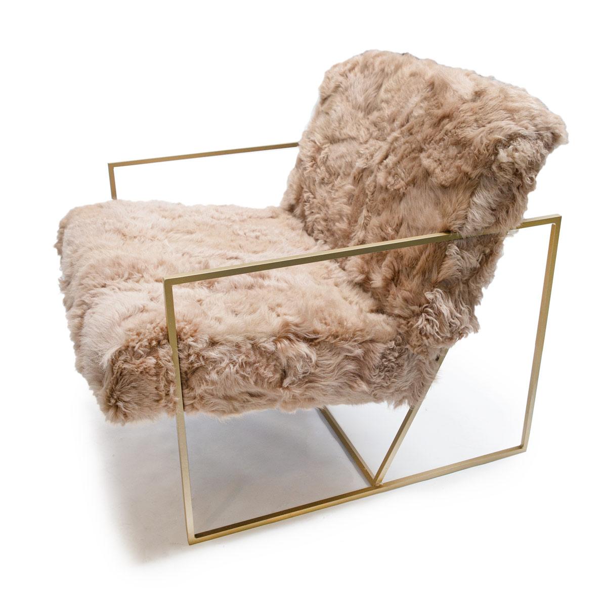 Organic Modern Ziggy Chair by JG Switzer in White Sheep Fur For Sale