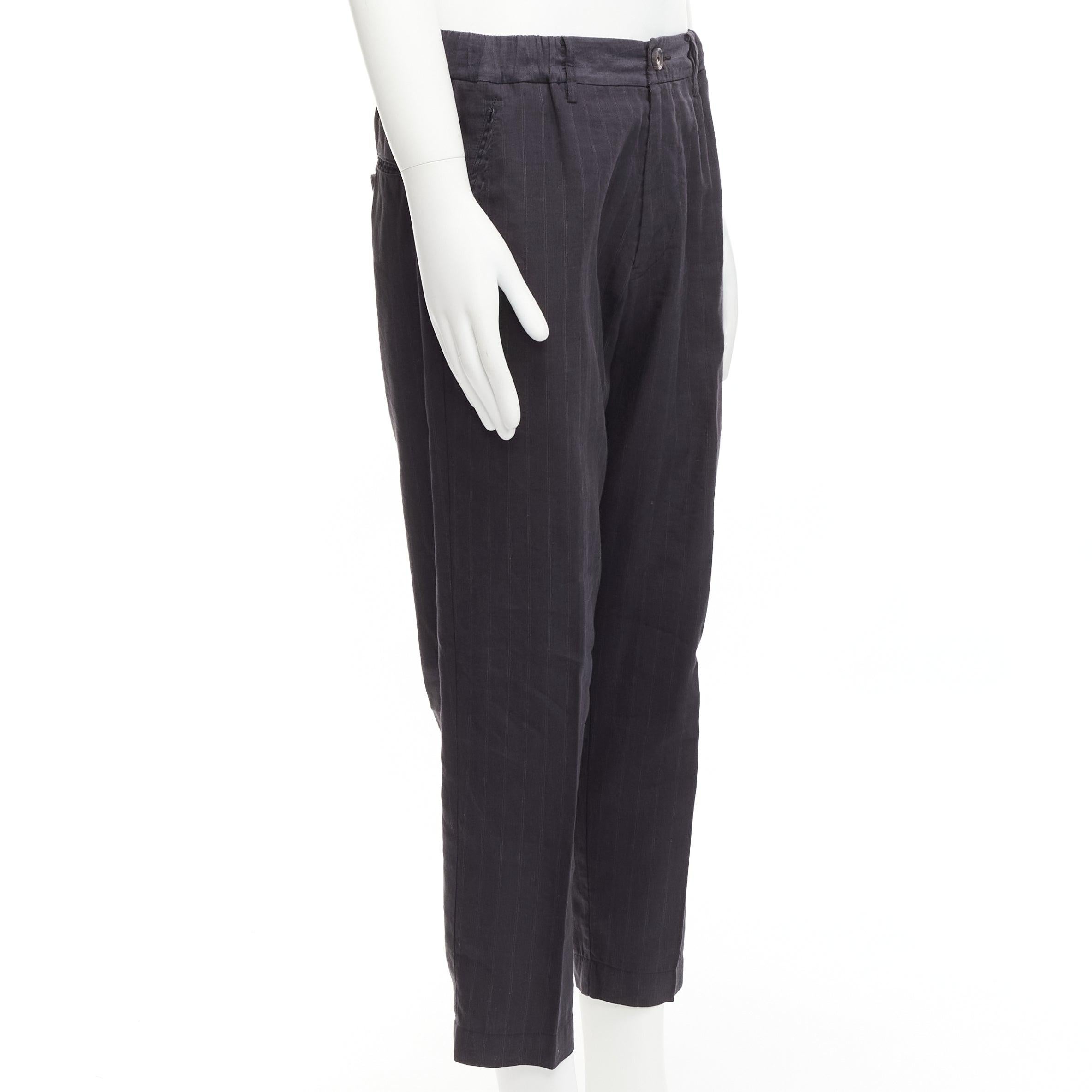 Black ZIGGY CHEN 2018 grey pinstripes linen ramie cotton tapered cropped pants FR46 S For Sale