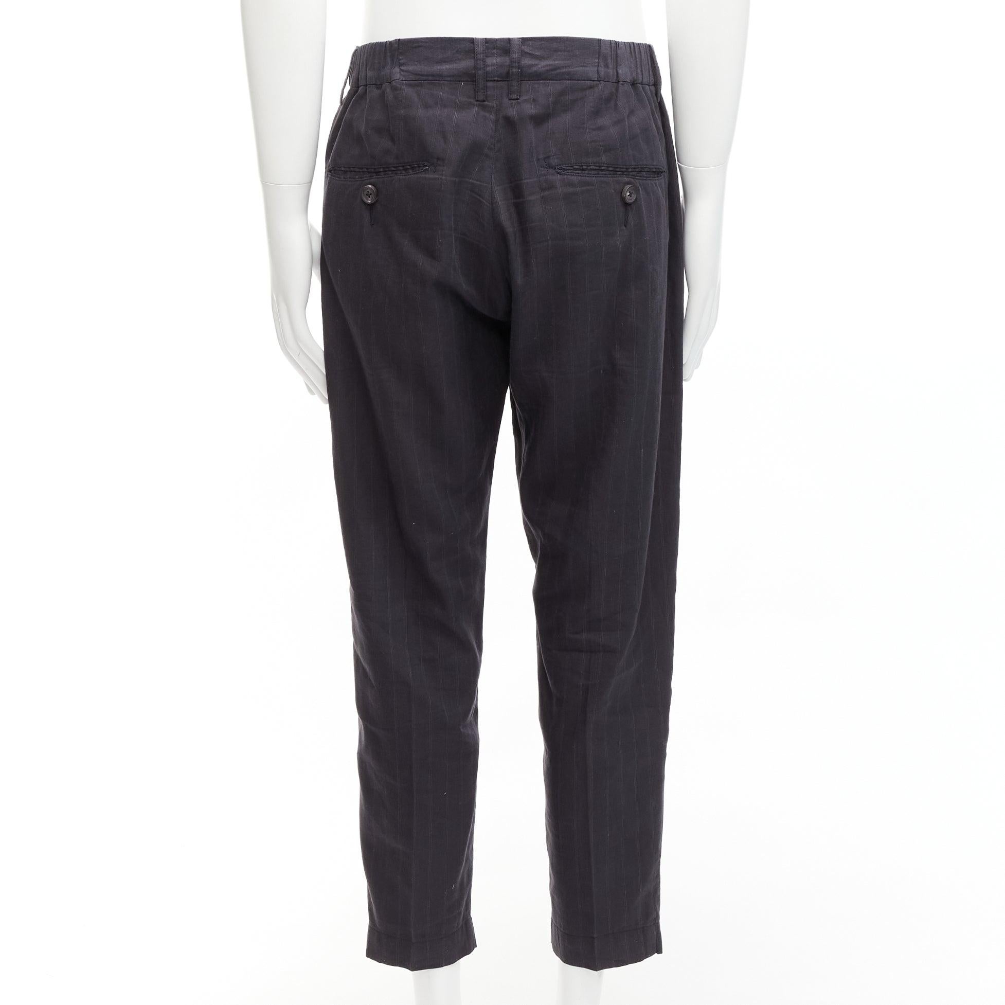 Men's ZIGGY CHEN 2018 grey pinstripes linen ramie cotton tapered cropped pants FR46 S For Sale