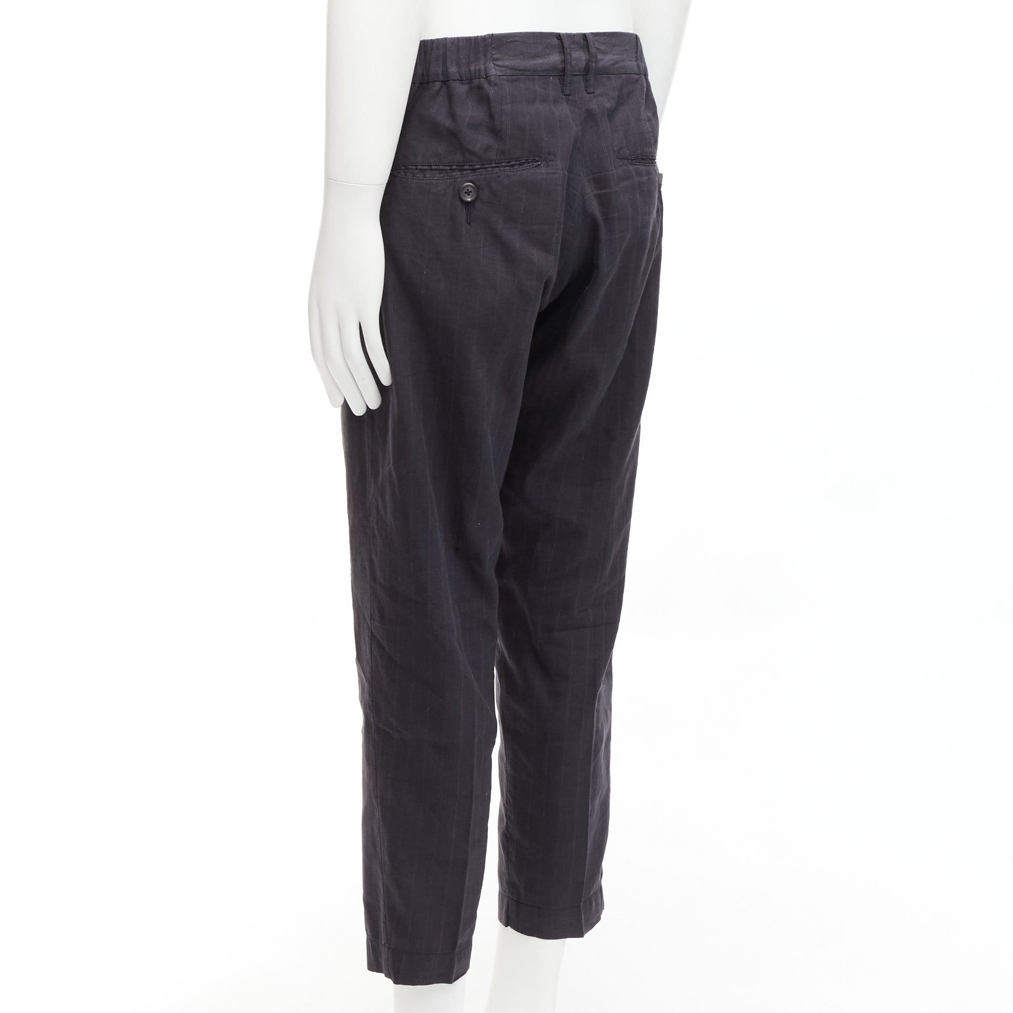 ZIGGY CHEN 2018 grey pinstripes linen ramie cotton tapered cropped pants FR46 S For Sale 1