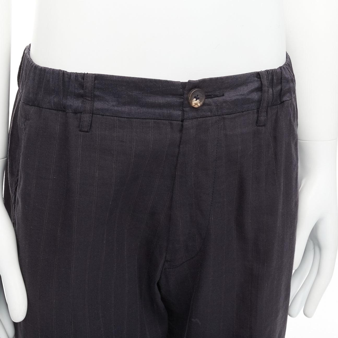 ZIGGY CHEN 2018 grey pinstripes linen ramie cotton tapered cropped pants FR46 S For Sale 2