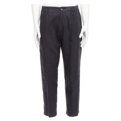 ZIGGY CHEN 2018 grey pinstripes linen ramie cotton tapered cropped pants FR46 S