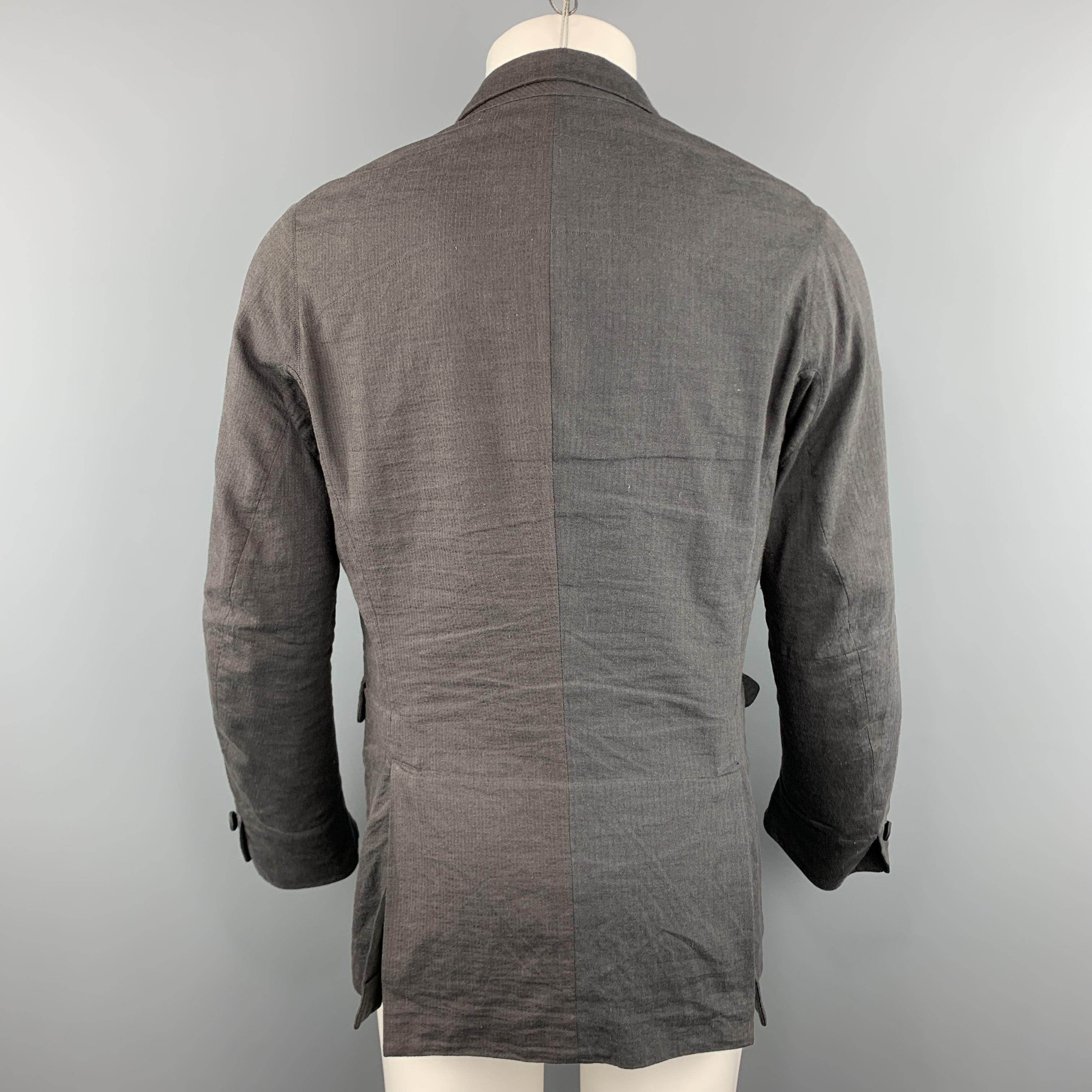 Men's ZIGGY CHEN 40 Charcoal Textured Cotton / Linen Peak Lapel Jacke