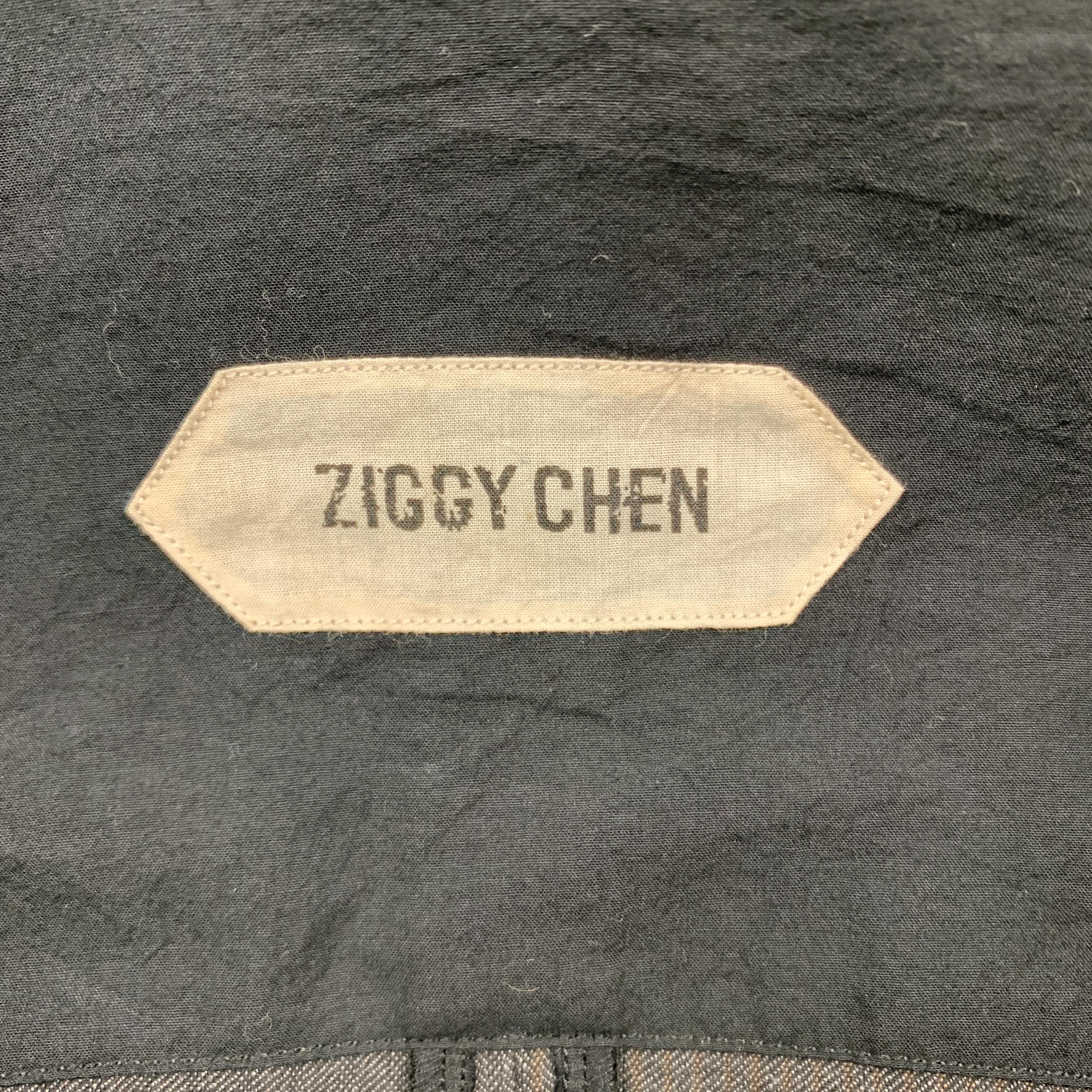 ZIGGY CHEN 40 Charcoal Textured Cotton / Linen Peak Lapel Jacke 1