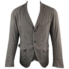 ZIGGY CHEN 40 Charcoal Textured Cotton / Linen Peak Lapel Jacke