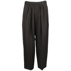 Ziggy Chen Black Textured Wool Pleated Drop Crotch Wide Leg Pants