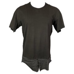ZIGGY CHEN S/S 15 Size M Black & Grey Cotton / Linen Mixed Fabrics Shirt