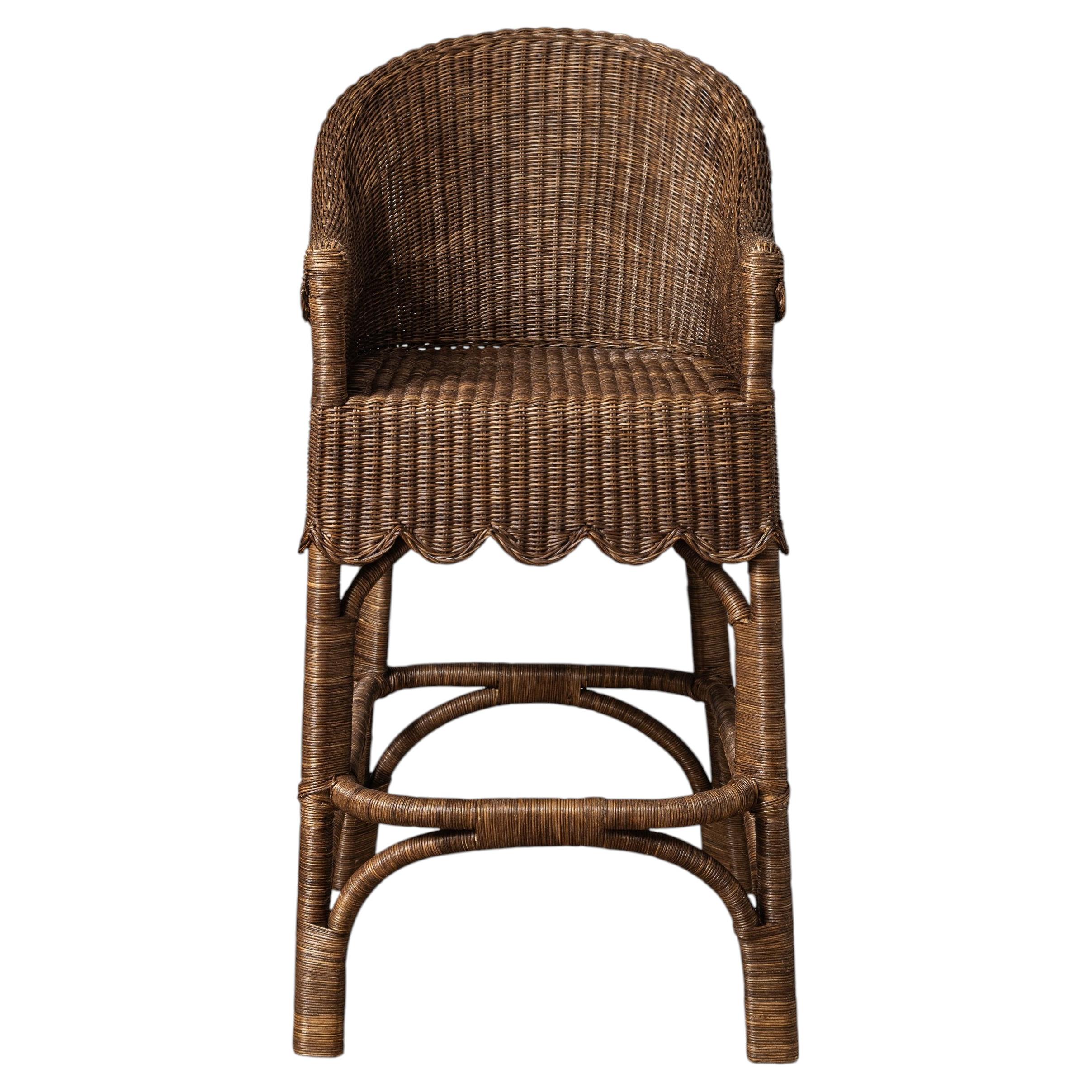 Ziggy Rattan Counter Stool, Hand-Woven Wicker, English Country House Revival