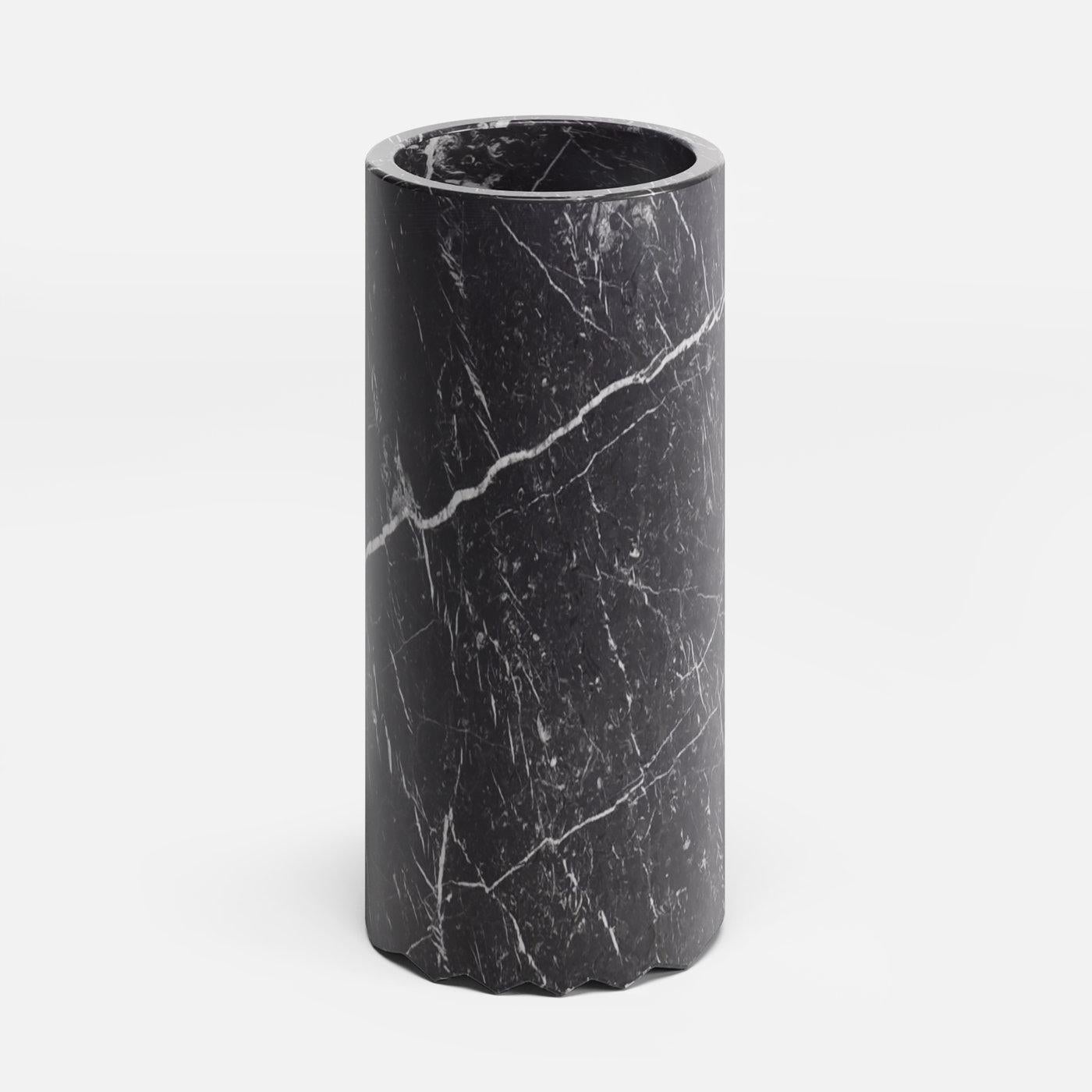 Italian ZigZag Cylindrical Black Marquina Vase