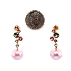 Zigzag Multi Color Tourmaline and Pink Fresh Water Pearl Dangle