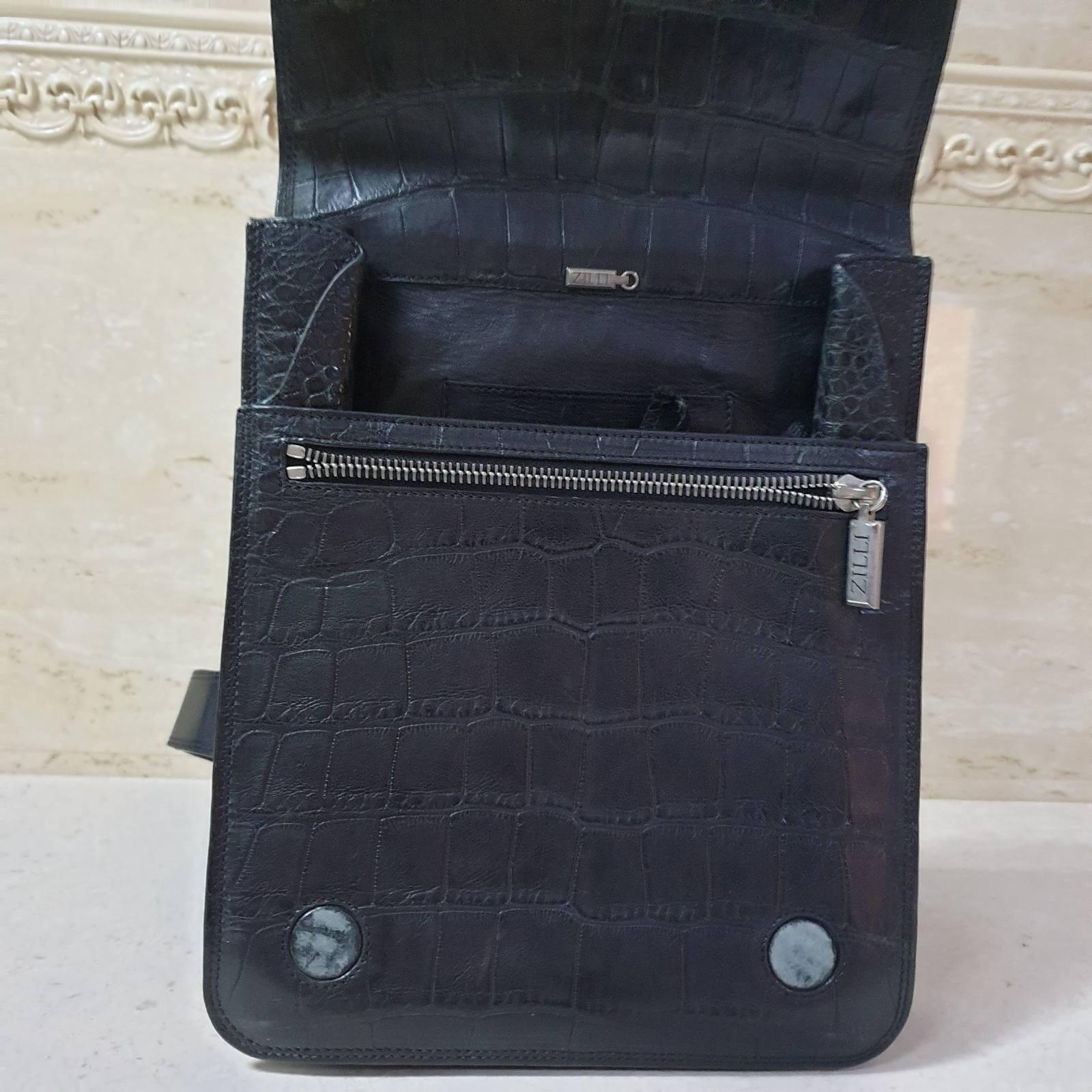 Zilli Black Alligator Messenger Bag 7