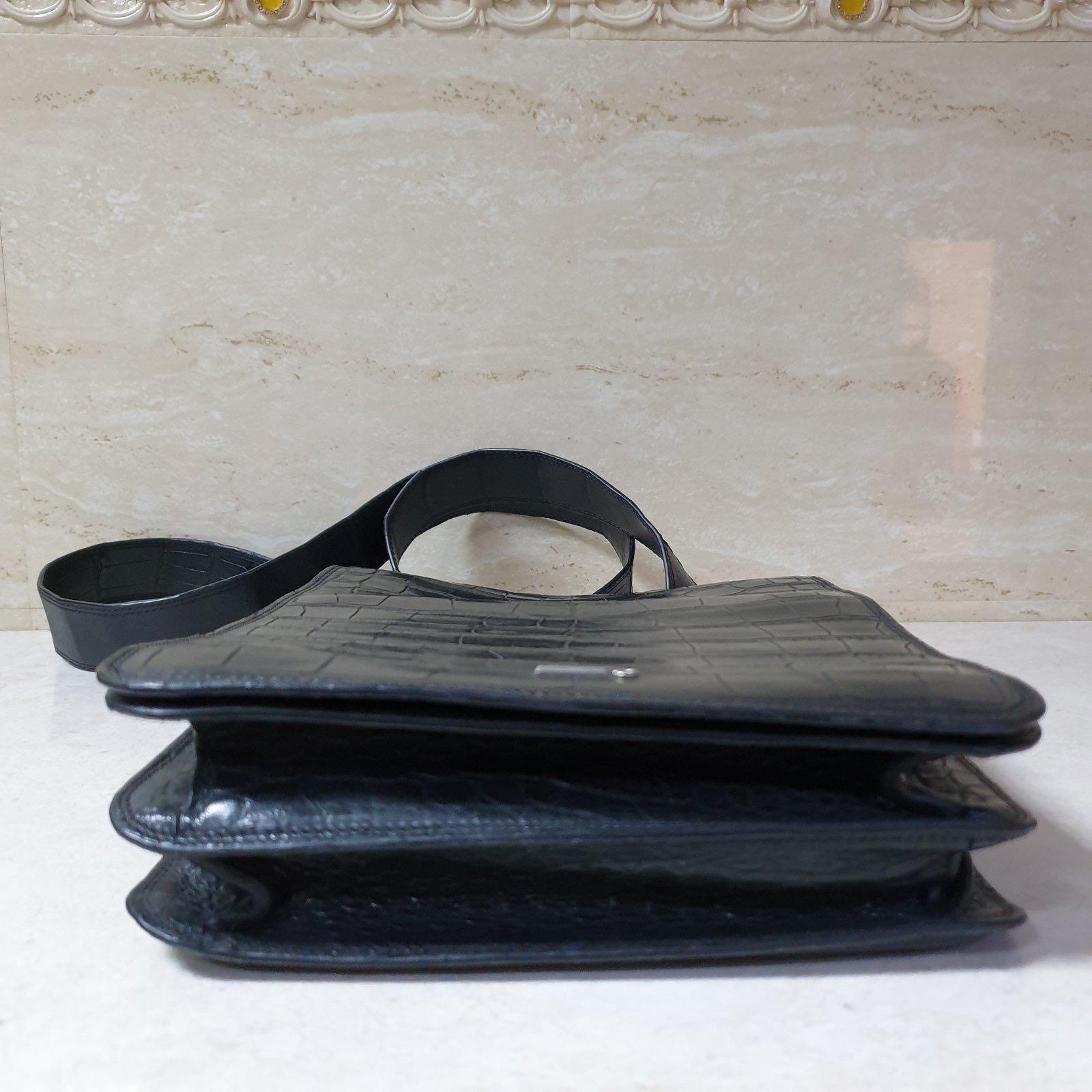 Zilli Black Alligator Messenger Bag In Excellent Condition In Krakow, PL