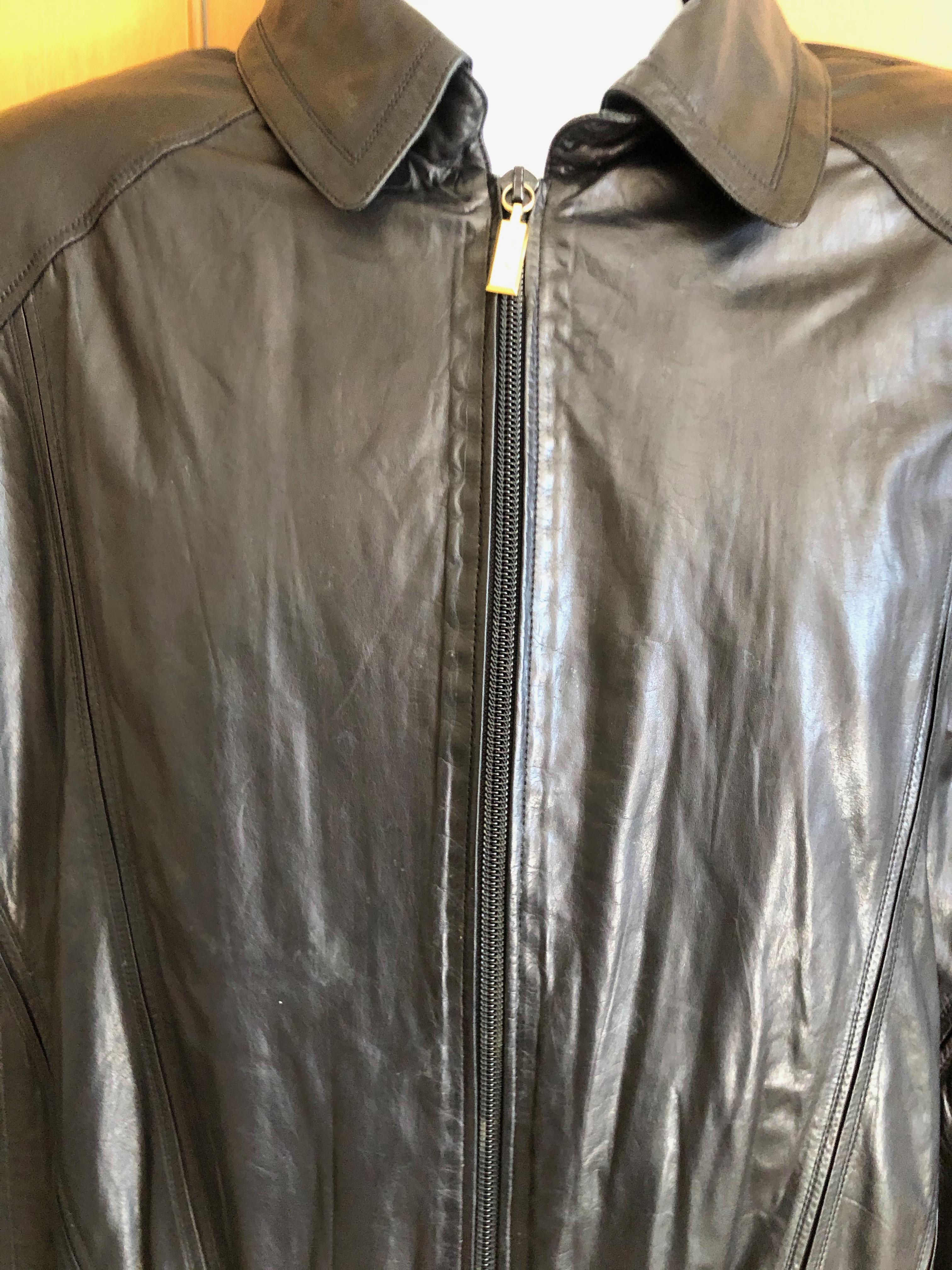 Black Zilli France for Harrods London Scarf Silk Lined Lambskin Zip Front Jacket For Sale