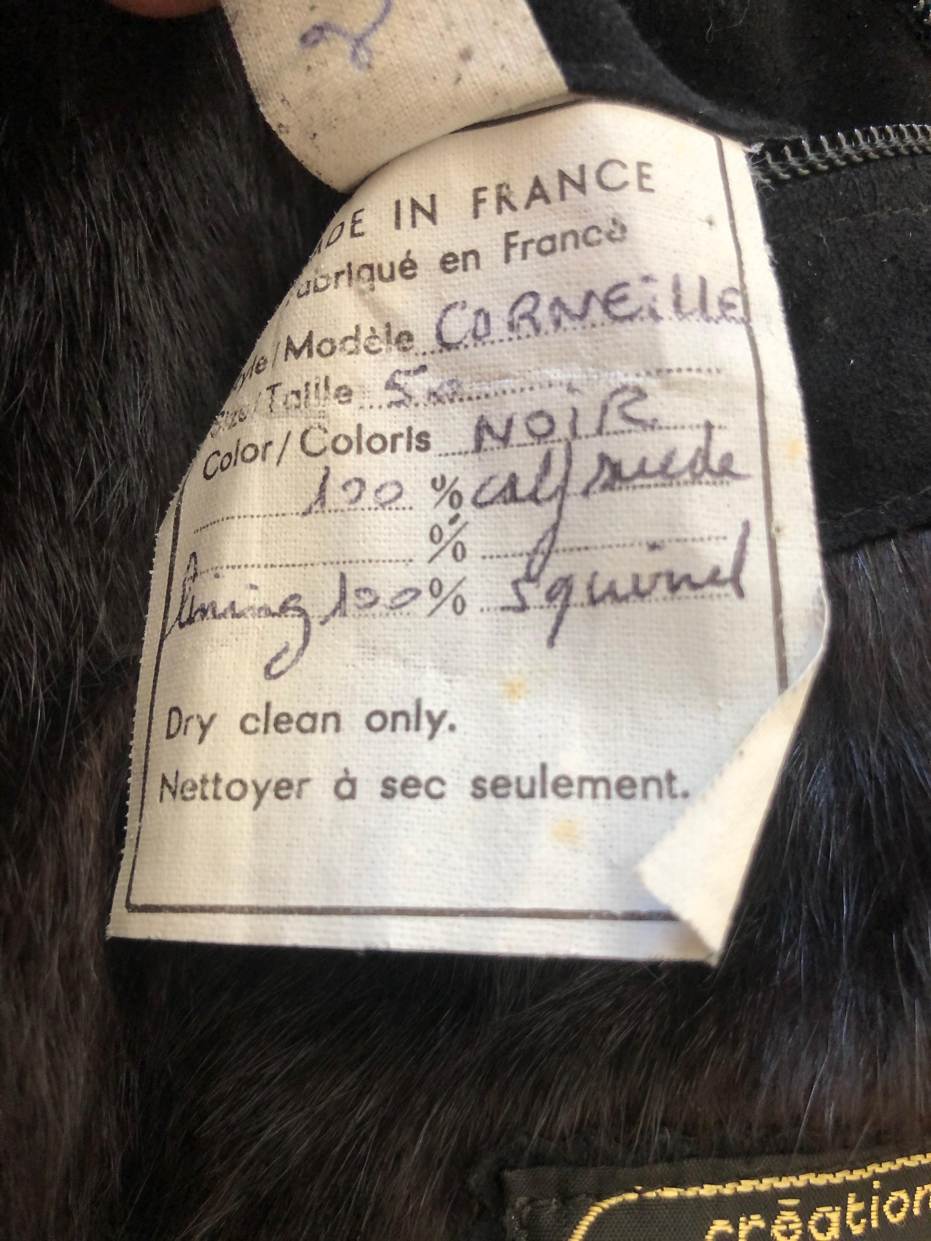 Zilli France Fur Lined Black Suede Toggle Coat with Wide Fox Collar For Sale 5
