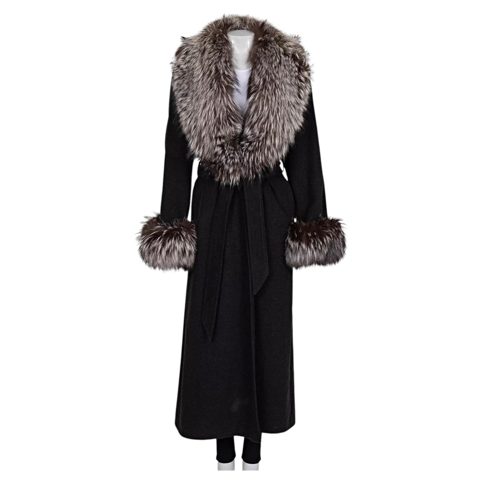 Zilli Grey Coat with Detachable faux Fur Trim - Size L