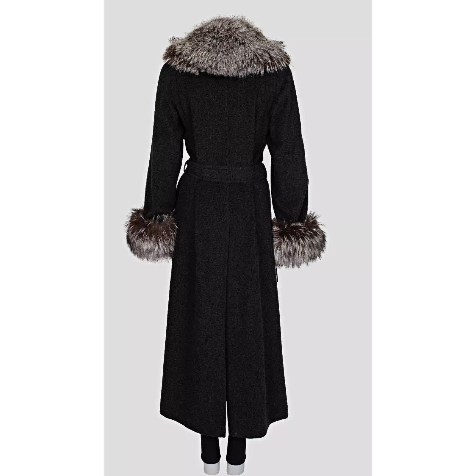 Noir Zilli Grey Coat with Detachable Fur Trim - Size L en vente