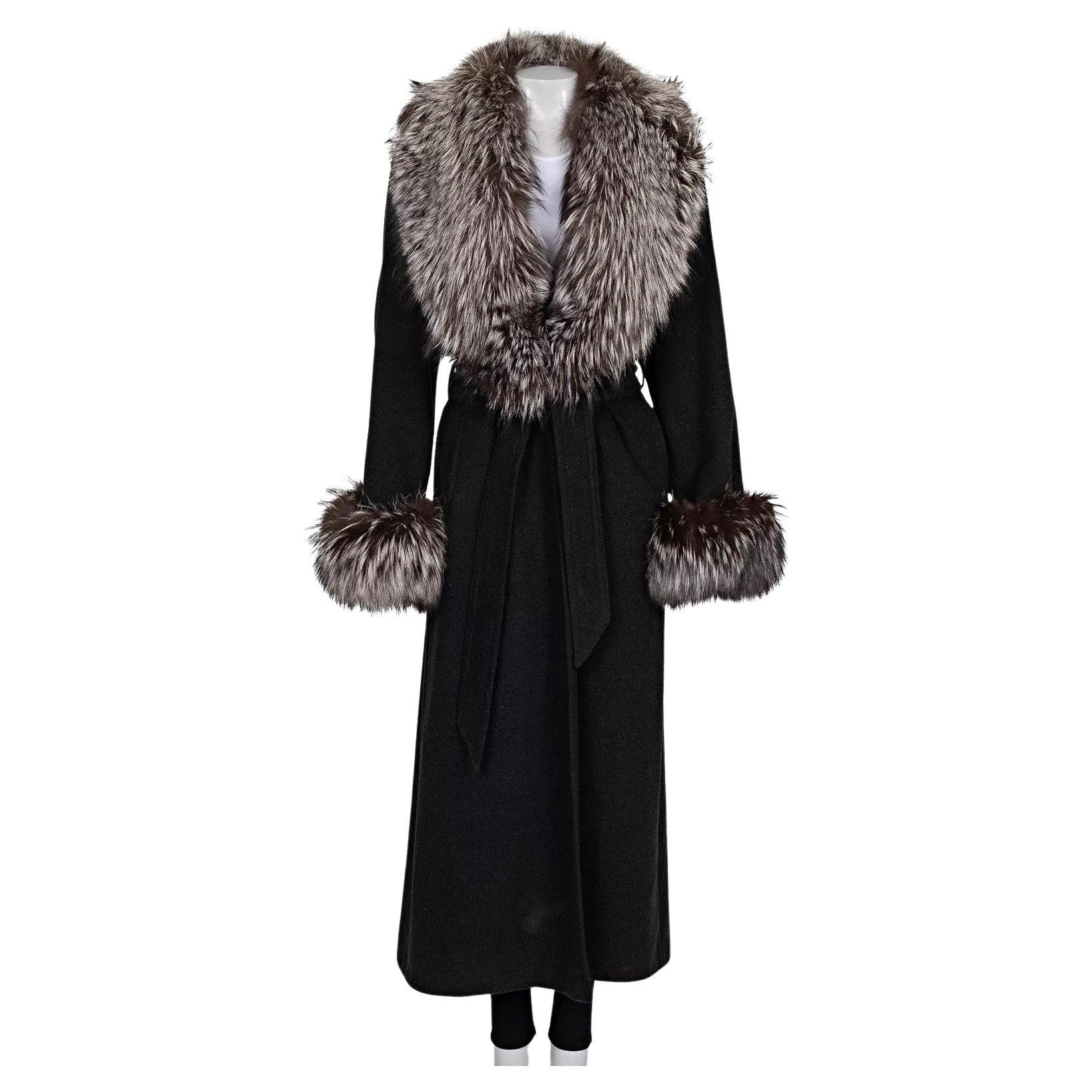 Zilli Grey Coat with Detachable Fur Trim - Size L