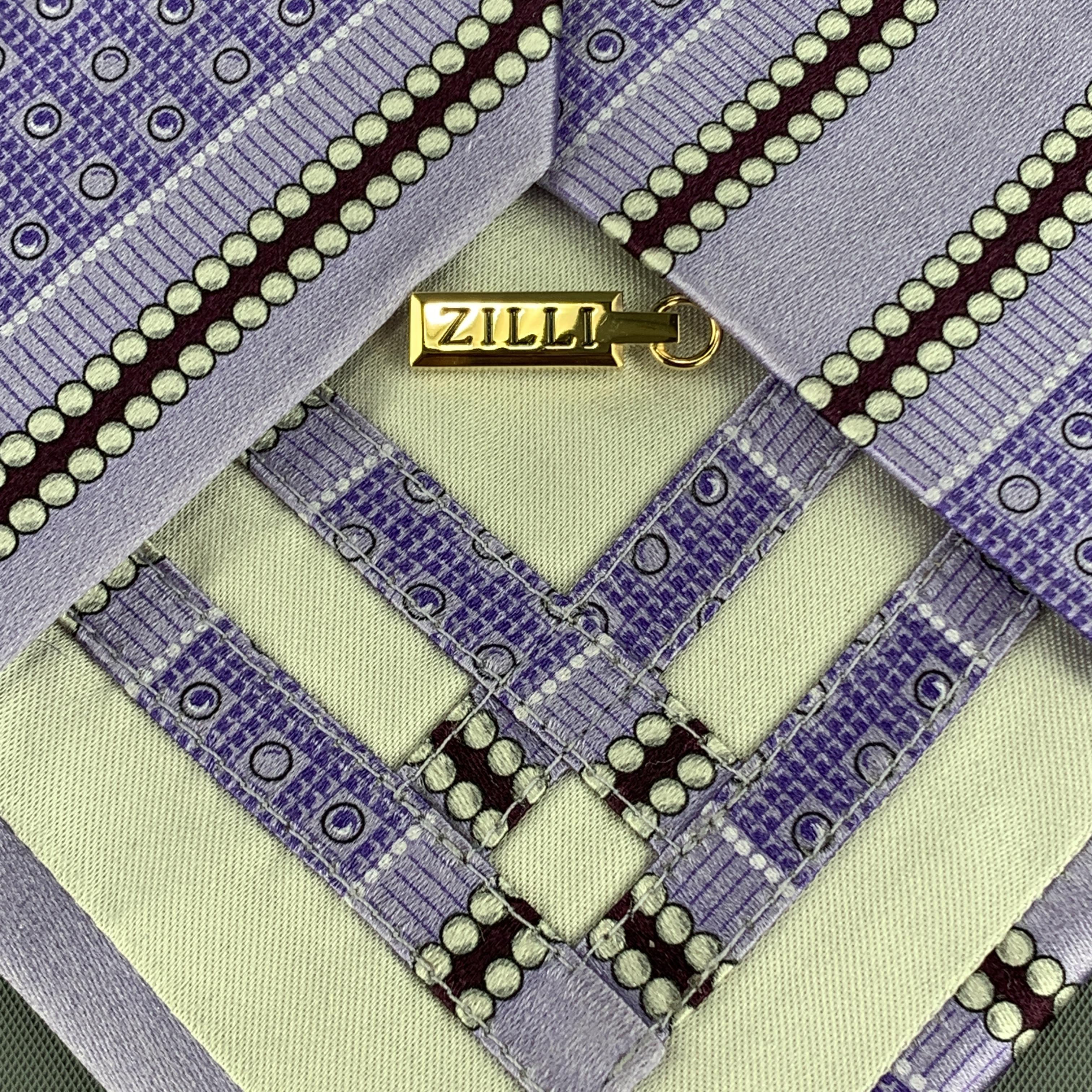 ZILLI Lavender Diagonal Stripe Print Silk Tie Pocket Square Set in Box 3