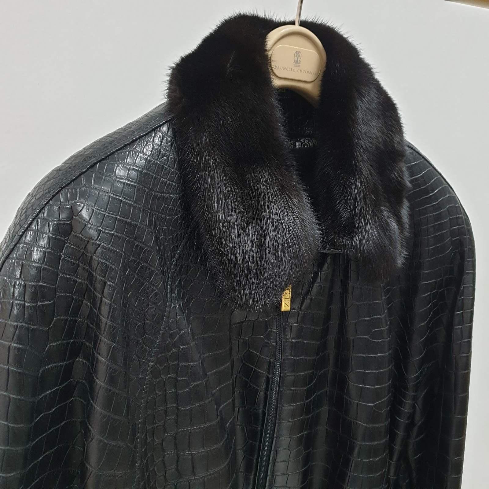 Zilli Herren Krokodilleder Nerz Pelz gefüttert Jacke Größe 58 (Schwarz) im Angebot
