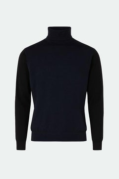 Zilli Men's Wool Silk Blend High Neck Sweater XL Black Blue Italy
