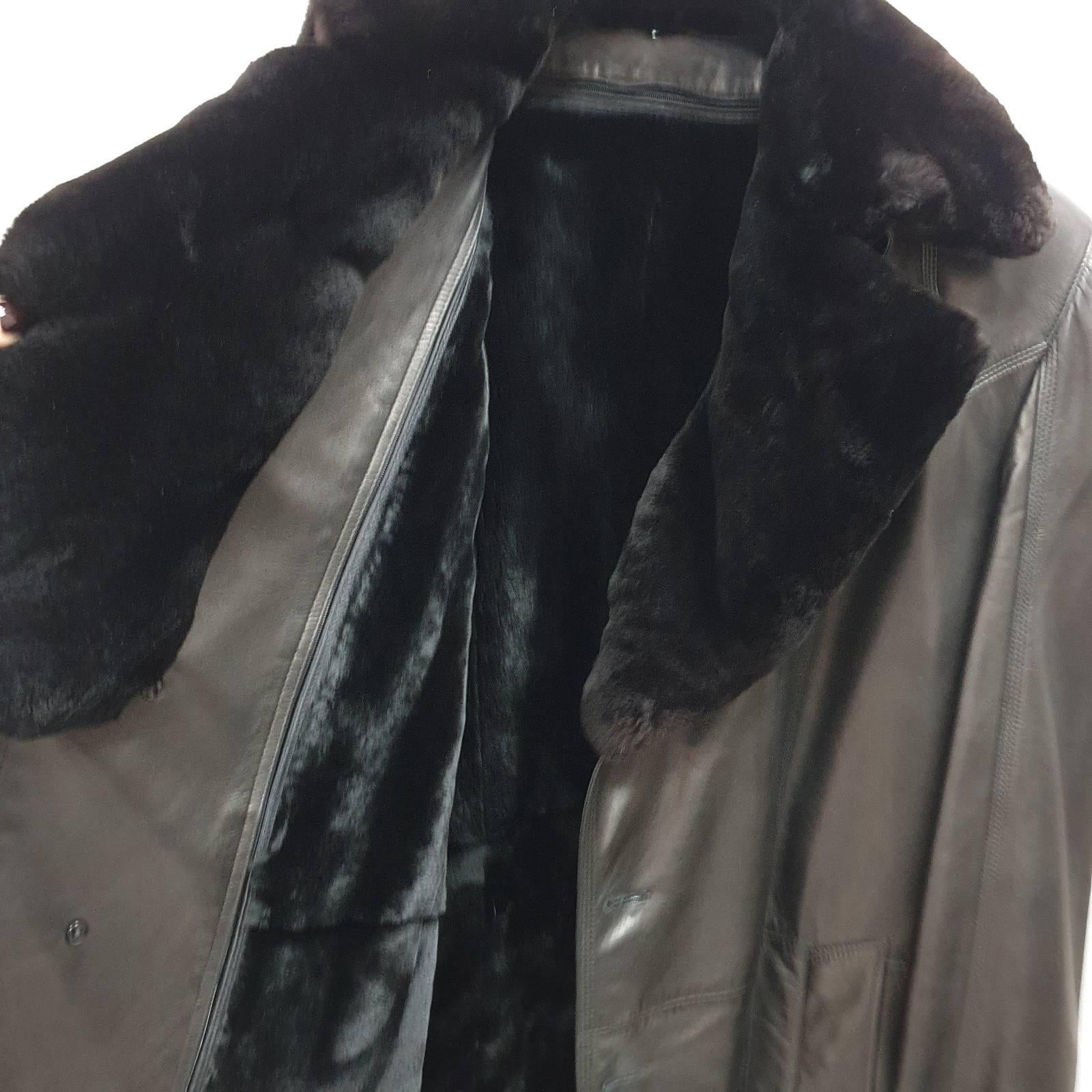Zilli Nerz gefütterter Ledermantel - Größe 64 / XXL im Angebot 6