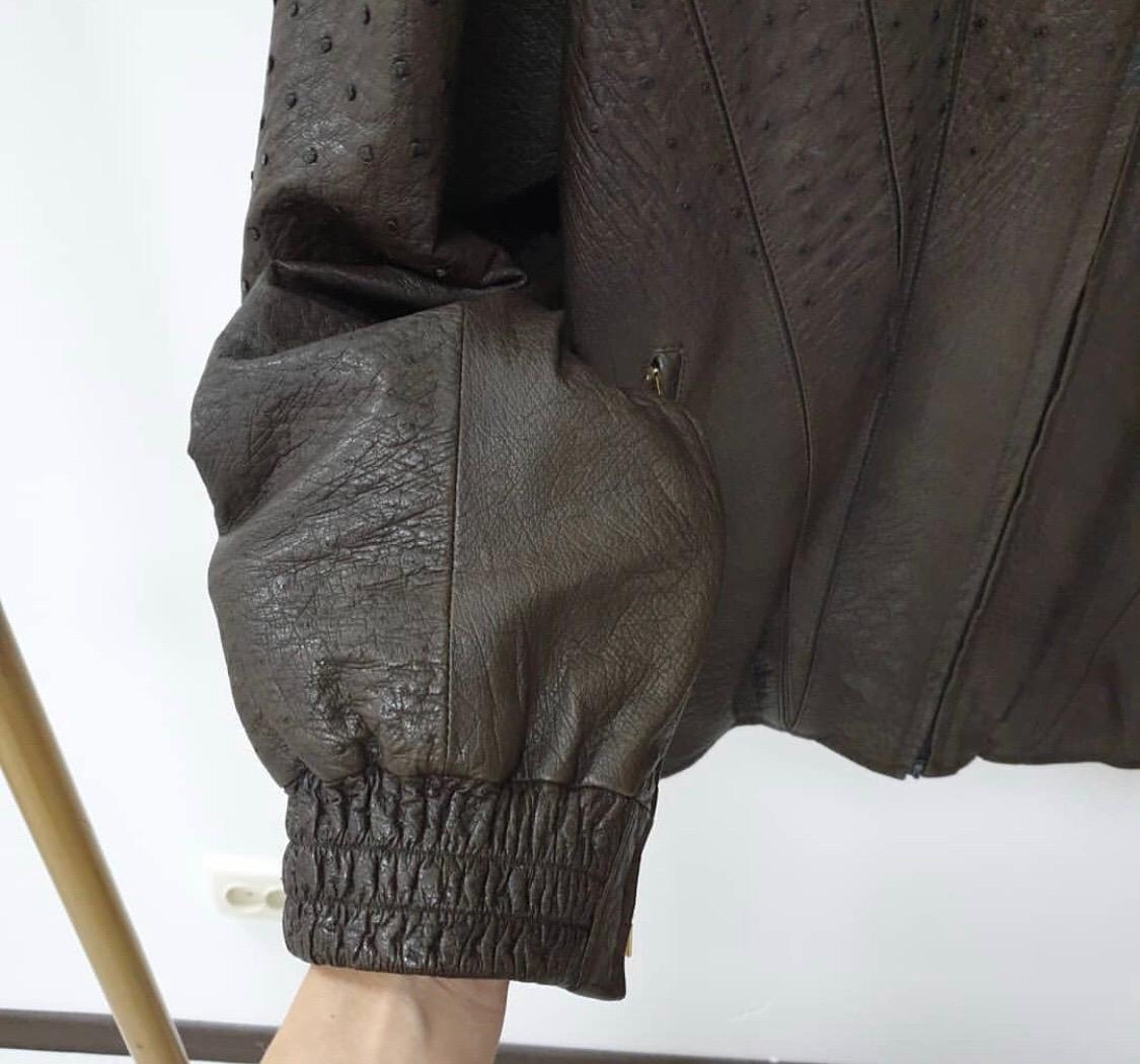 Nero Giacca in pelle di struzzo Zilli Nolot Marron in vendita