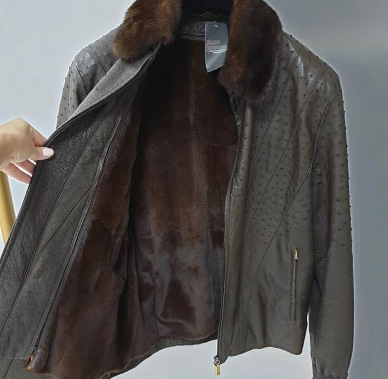Zilli Nolot Marron Ostrich Leather Fur Jacket For Sale at 1stDibs