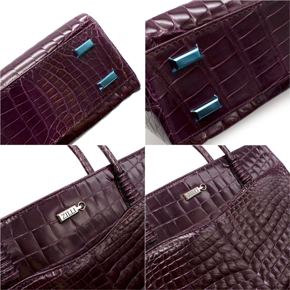 Black Zilli Purple Shiny Crocodile Grande Maroquinerie Bag For Sale