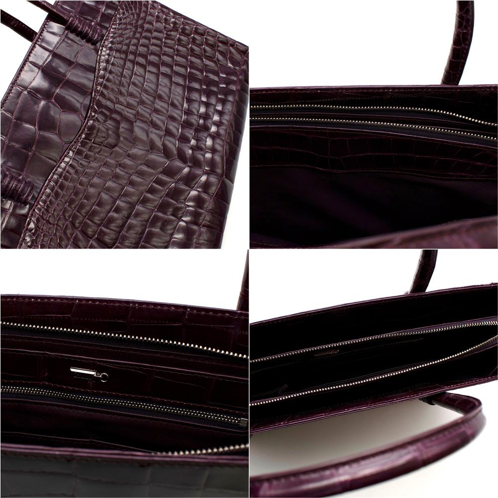 Zilli Purple Shiny Crocodile Grande Maroquinerie Bag In New Condition For Sale In London, GB