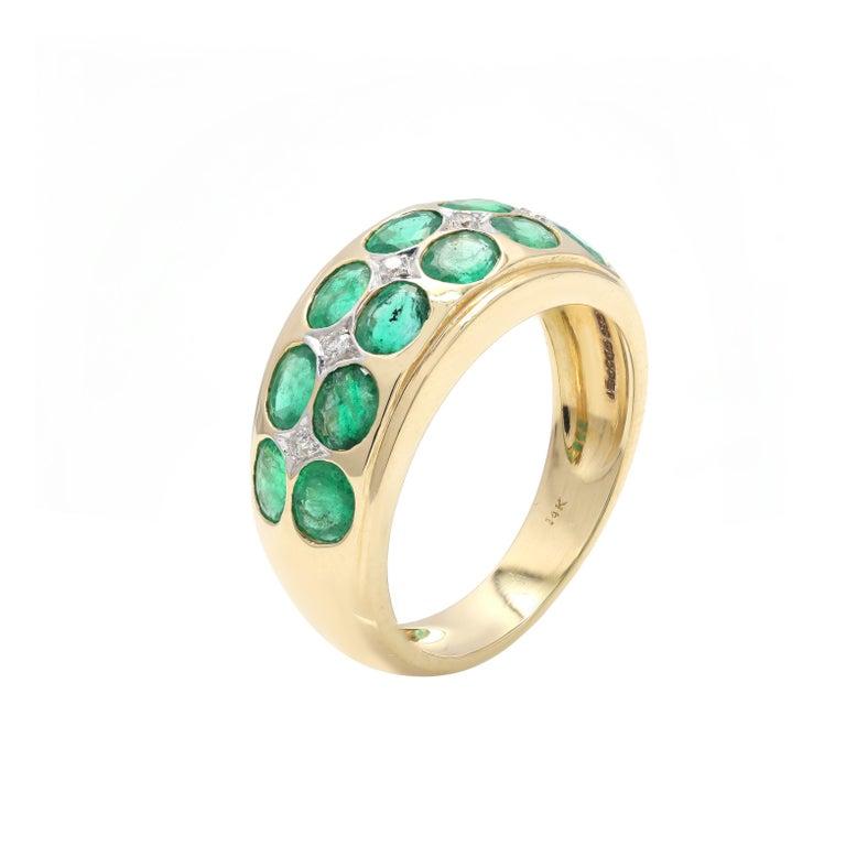 For Sale:  Zimbabwe Emerald Diamond Wedding Unisex Band Ring in 14k Solid Yellow Gold 3
