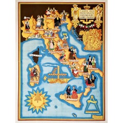 Illustrated map from 1934 of the main Italian popular costumes - Old map