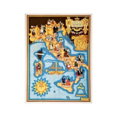 Mappa illustrata del 1934 dei principali costumi popolari italiani - Carta geografica antica