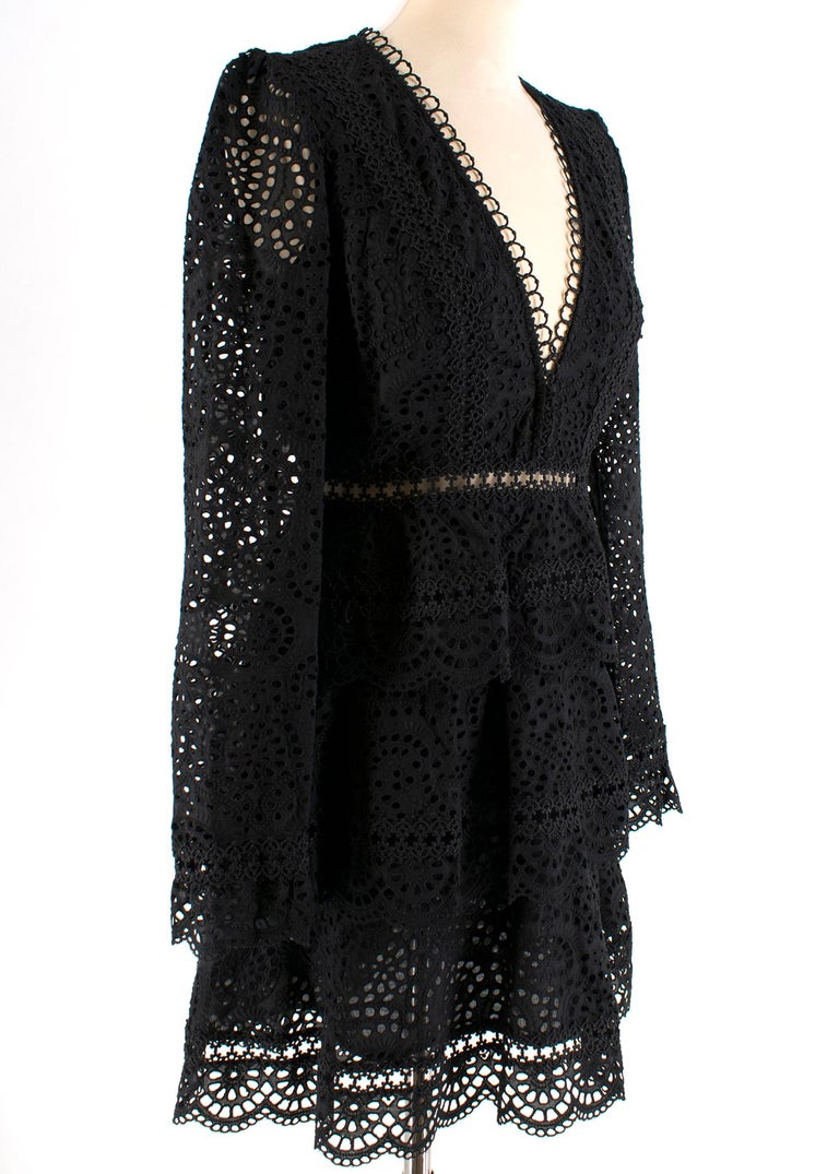 Zimmerman Black Lace Embroidered Mini Dress SIZE 1 at 1stDibs