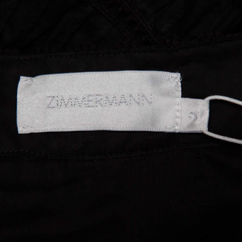 Zimmerman Black Paneled Cotton Lace Trim Ruffled Tiered Midi Skirt S Pour femmes en vente