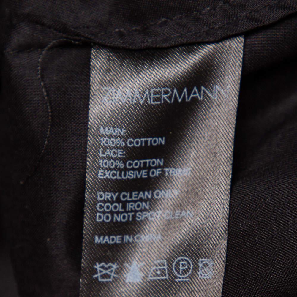 Zimmerman Black Paneled Cotton Lace Trim Ruffled Tiered Midi Skirt S en vente 1