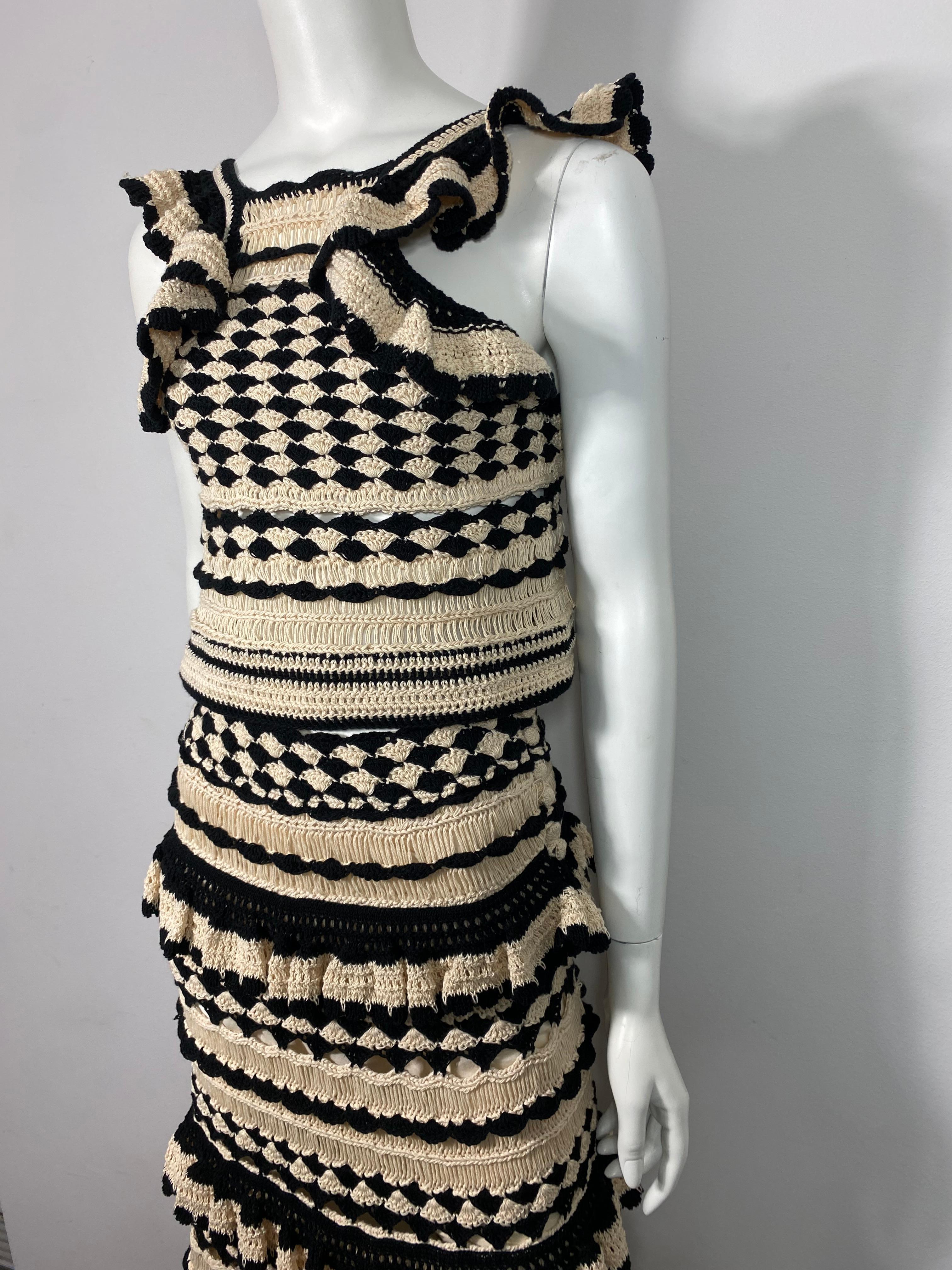 Women's Zimmerman Ivory and Black Anneke Crochet Midi Skirt Set - Zimmerman size 0 NWT For Sale
