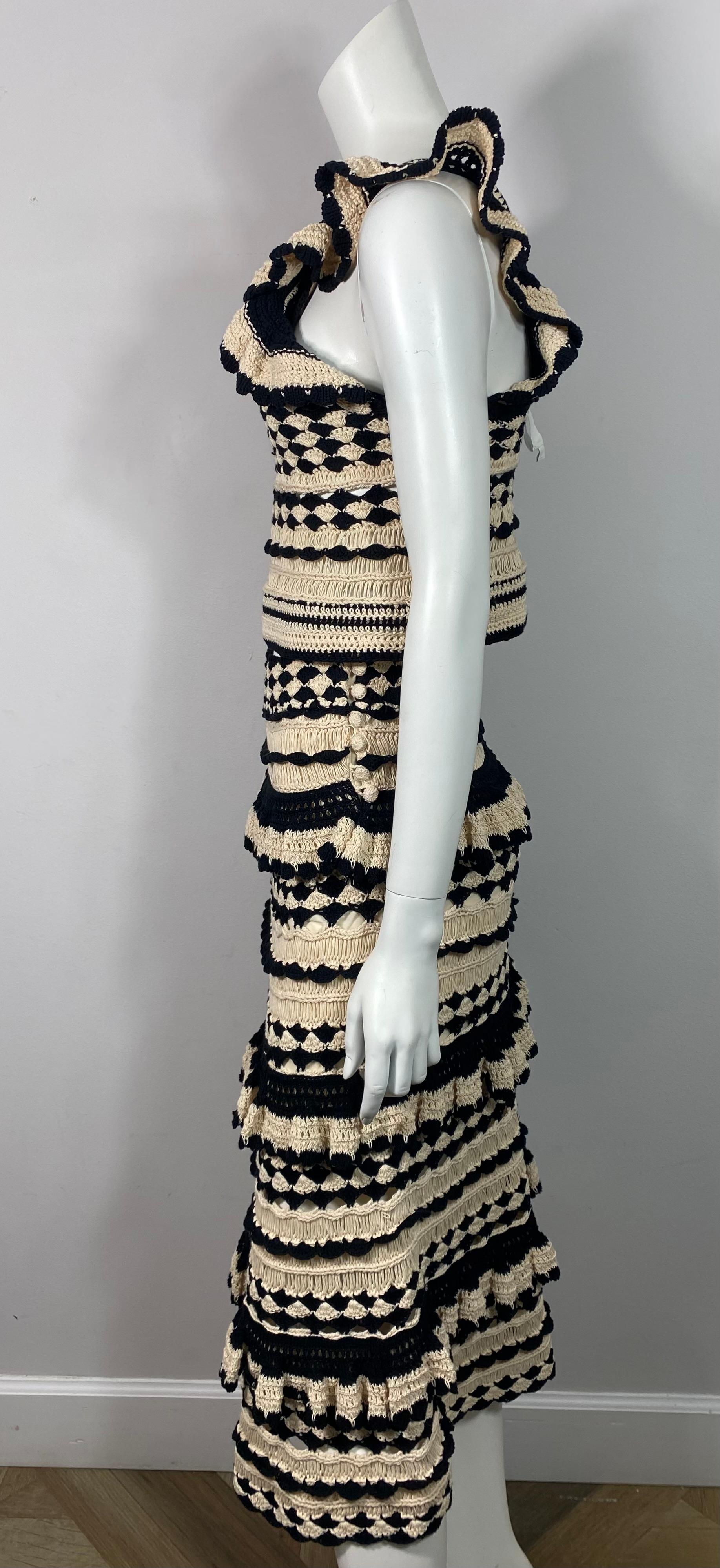 Zimmerman Ivory and Black Anneke Crochet Midi Skirt Set - Zimmerman size 0 NWT For Sale 2