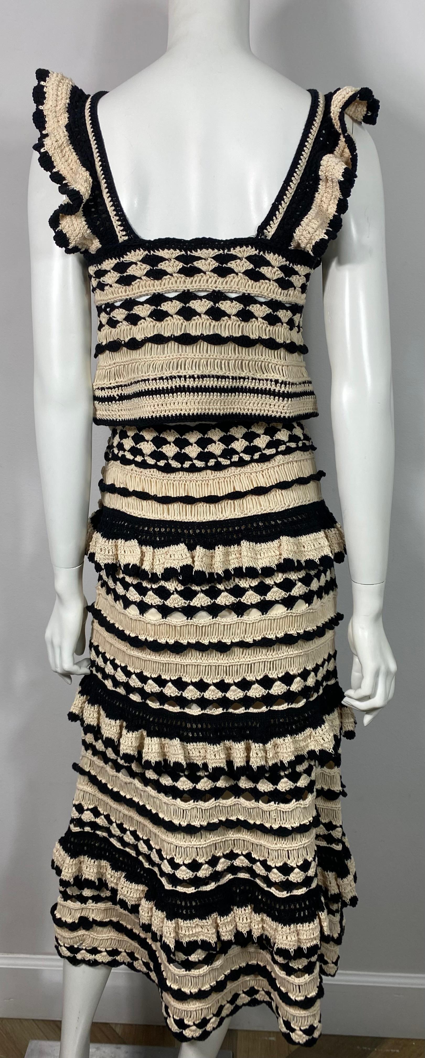Zimmerman Ivory and Black Anneke Crochet Midi Skirt Set - Zimmerman size 0 NWT For Sale 3
