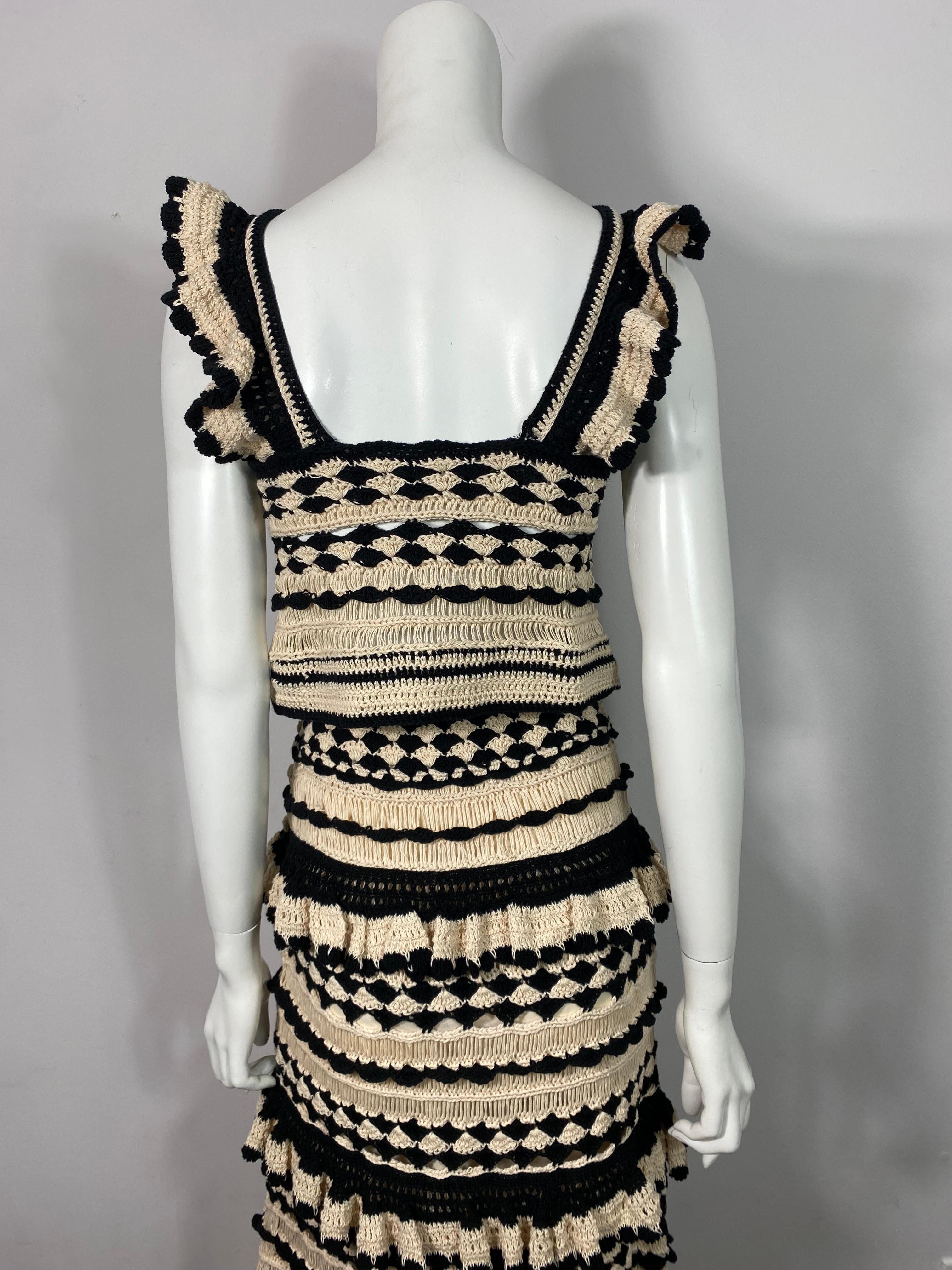 Zimmerman Ivory and Black Anneke Crochet Midi Skirt Set - Zimmerman size 0 NWT For Sale 2